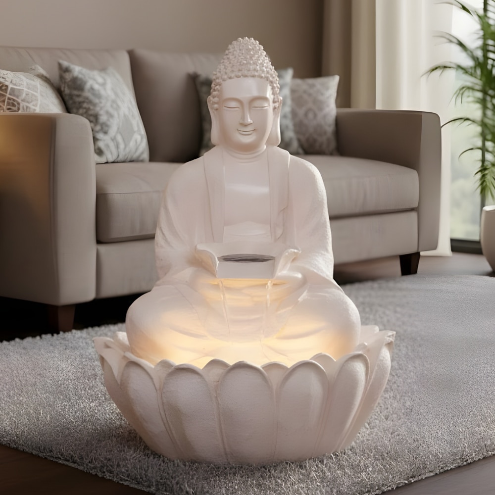Lotus Buddha Brown Fiber Glass Indoor Water Fountain - Expleasia