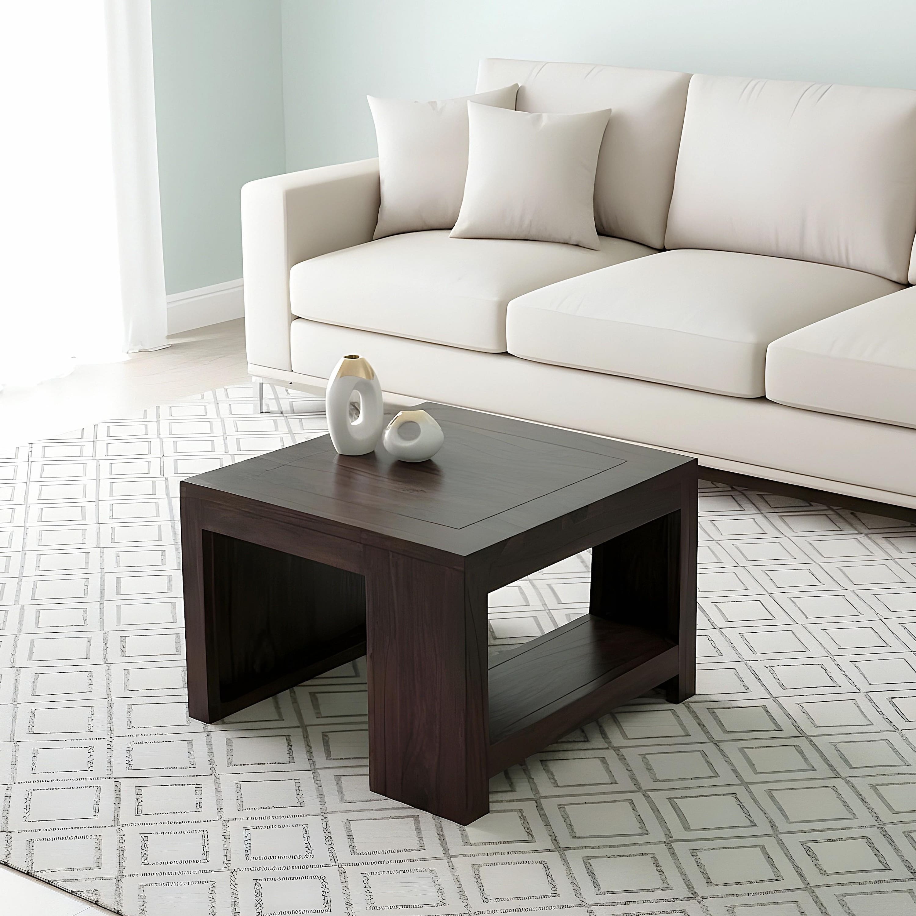 Piante Sheesham Wood Contemporary Rectangle Coffee Table In Dark Mahagony Finish