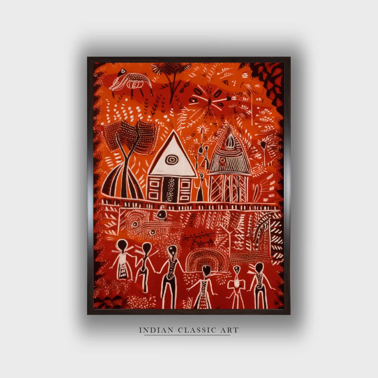 Warli Canvas Wall Prints Canvas Wall Prints Set of 1 Multicolor Matte