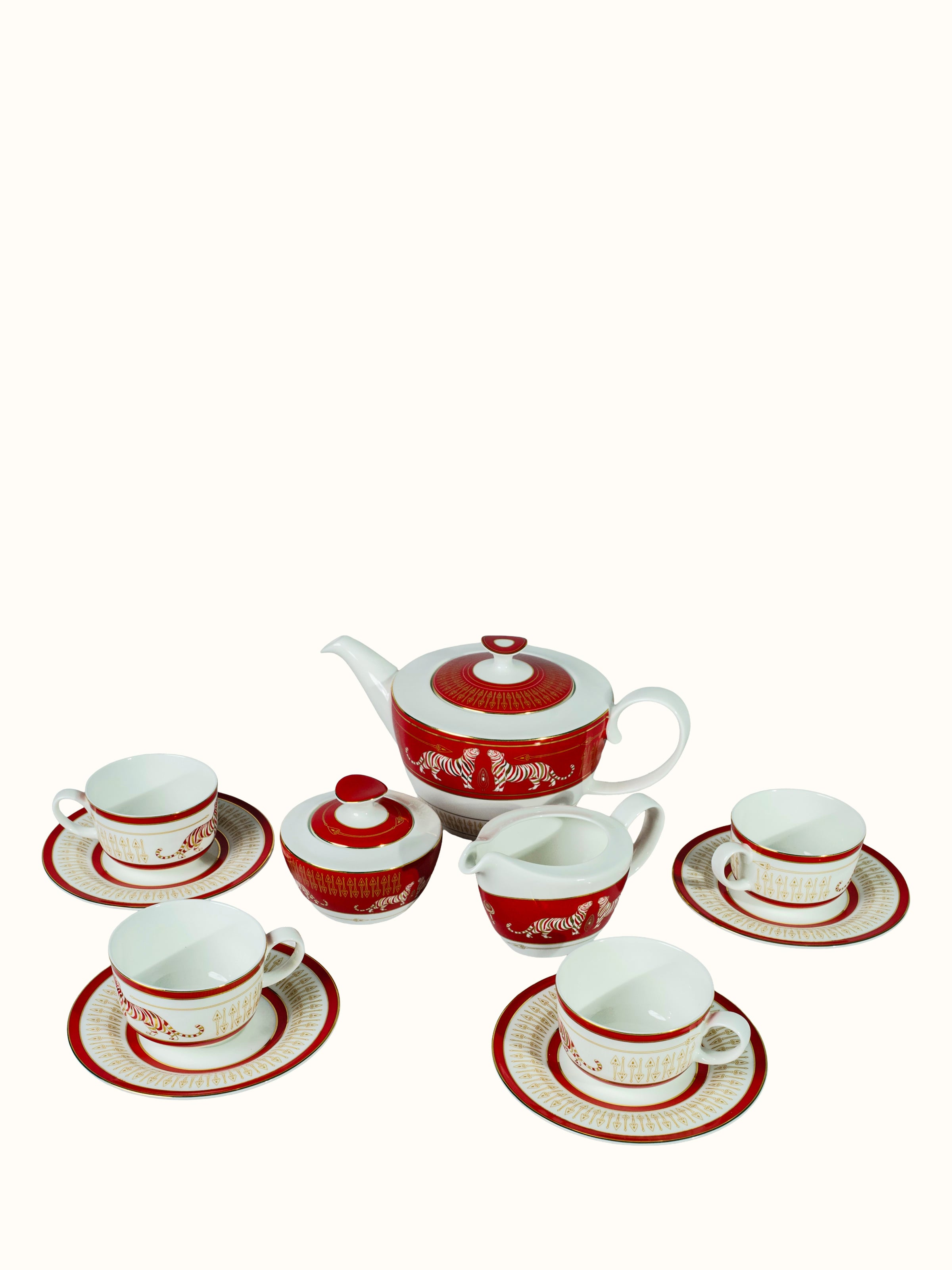 Piece Ceramic Tea Set With Hand-Applied Gold-Accents (7 Pcs)