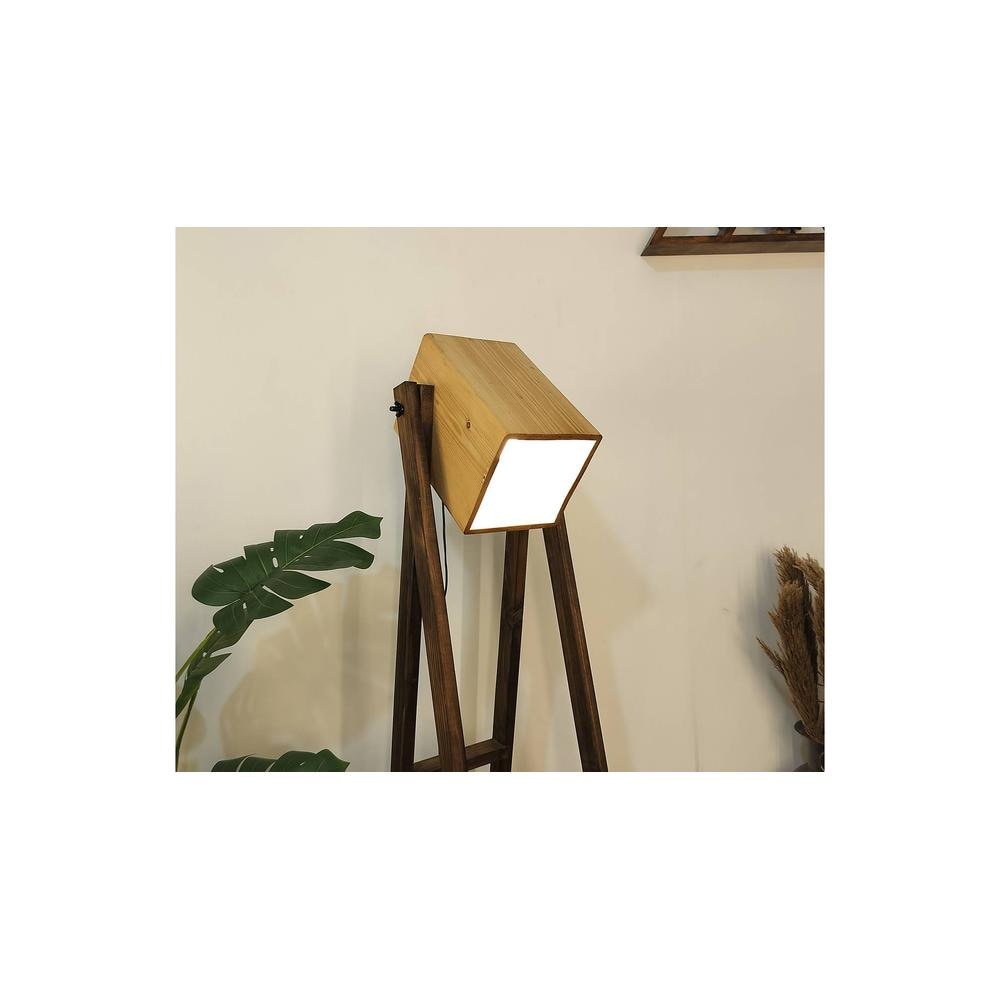 Focal Beige Solid Wood Floor Lamp with Beige Solid Wood Base