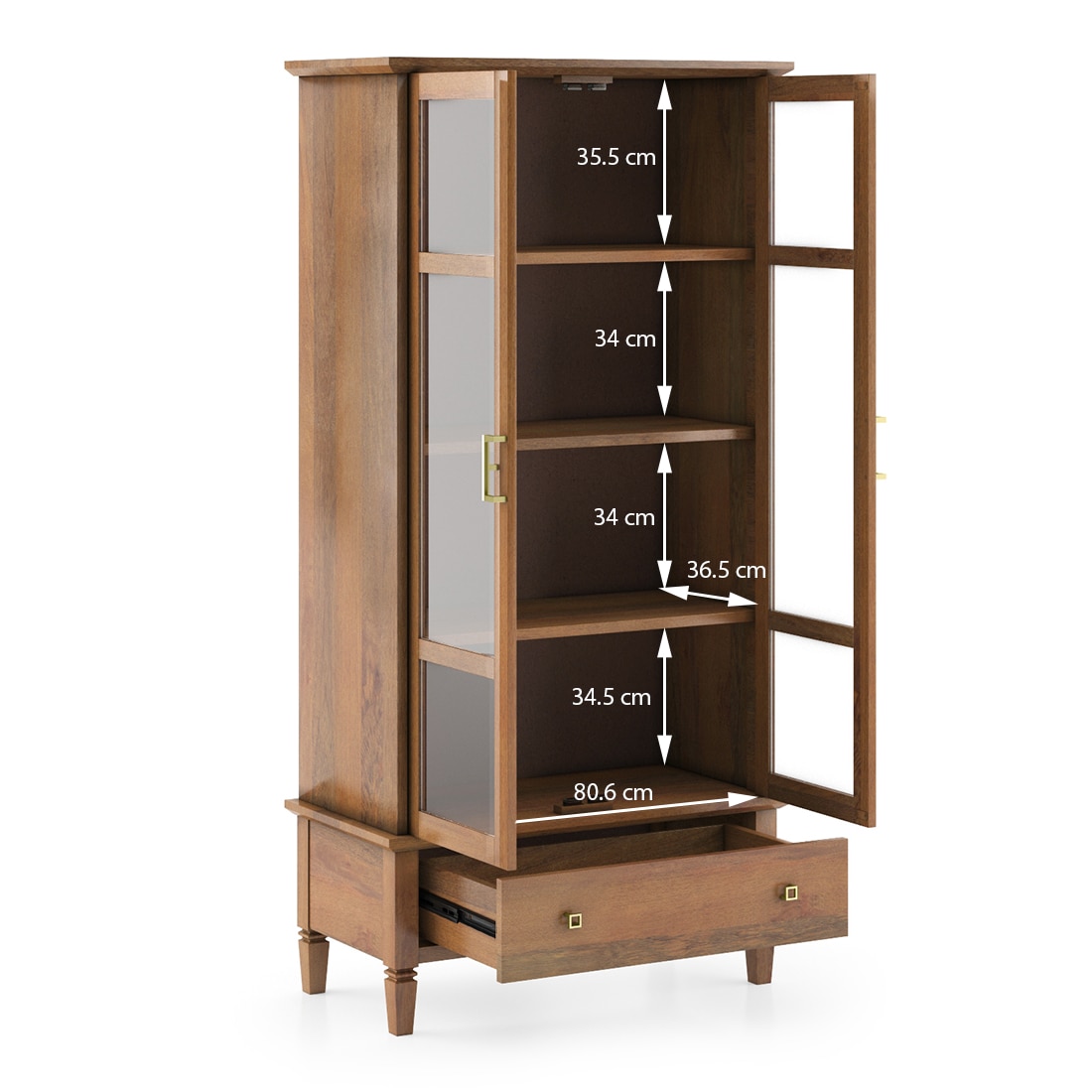 Malabar Bookshelf Display Cabinet 55 book Capacity Amber Walnut Finish