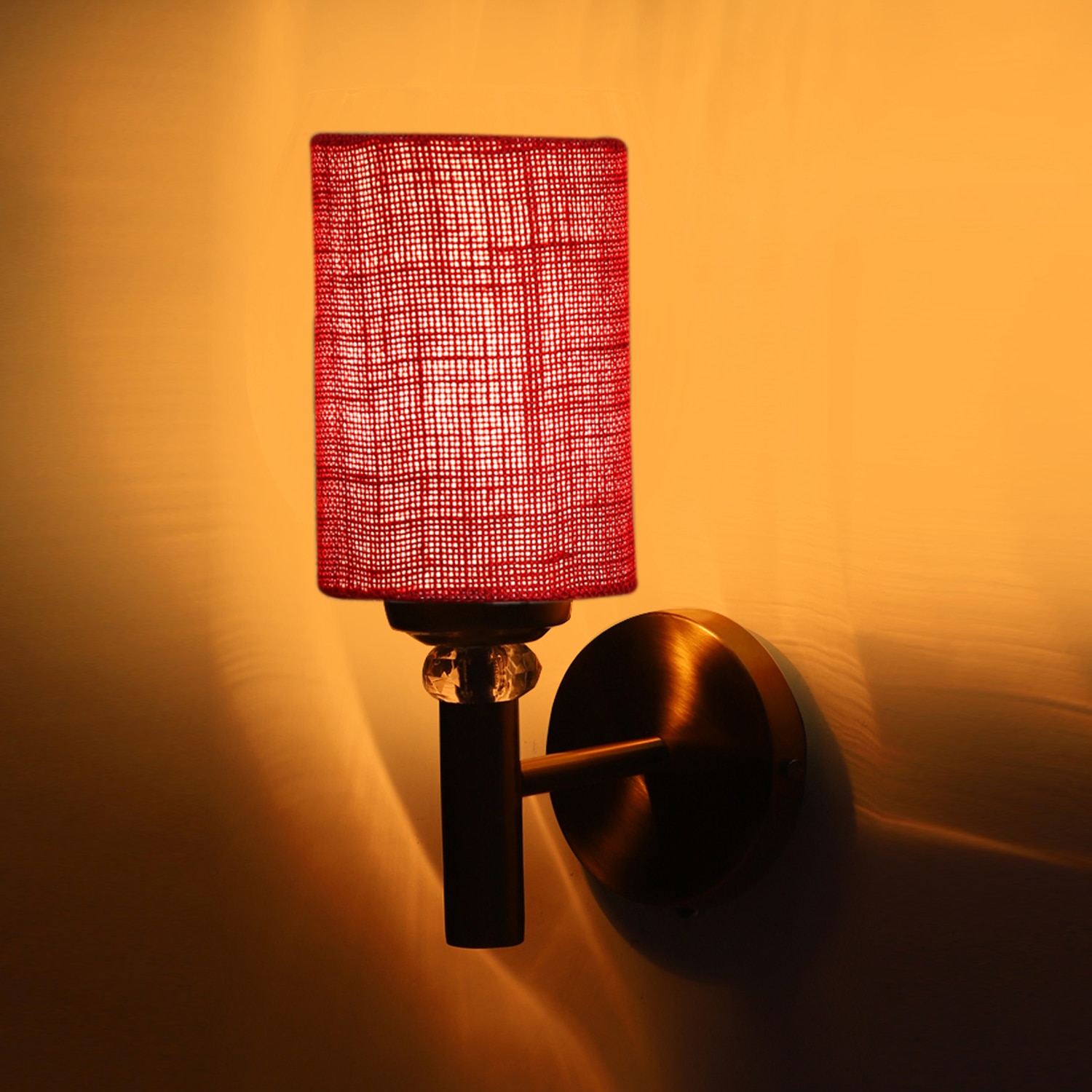 Devansh Metal Electric Wall Light in Gold Colour with Maroon Shade Count of 1 Light - Devansh