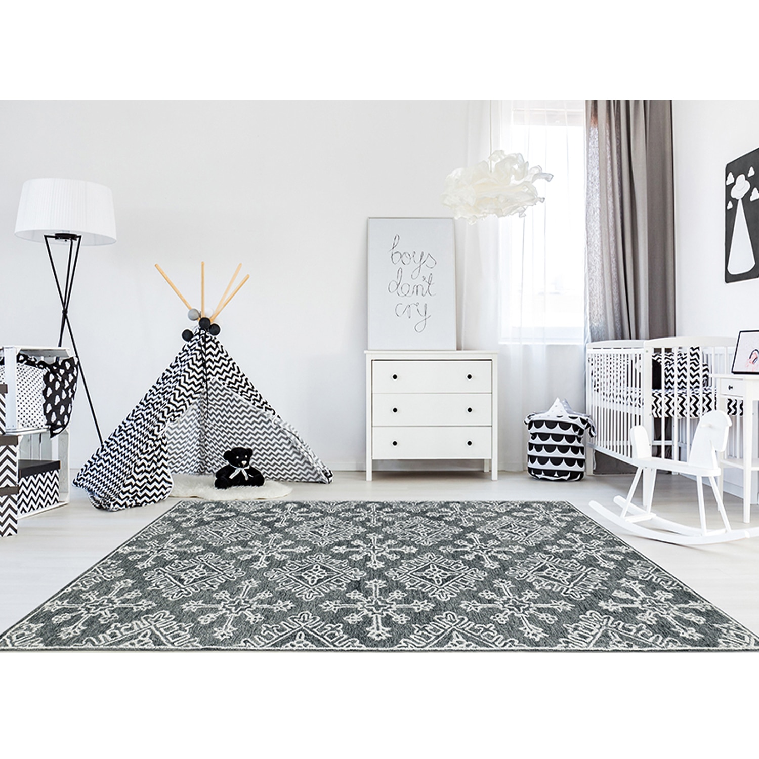Clarissa Graphite Geometric Hand-Tufted Wool 7.5X5 Feet Carpet - Saraswati Global