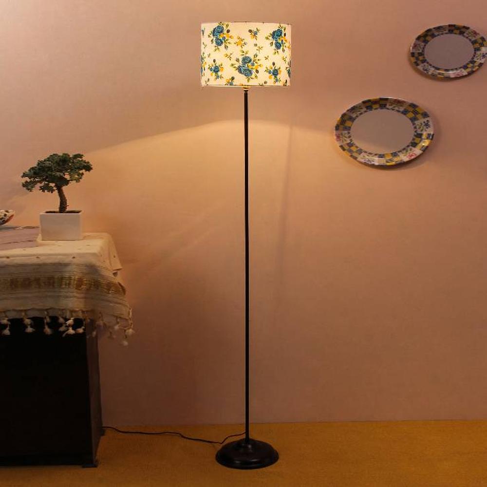 Dirk Multicolour Natural Fiber Floor Lamp with Black Iron Base - Devansh