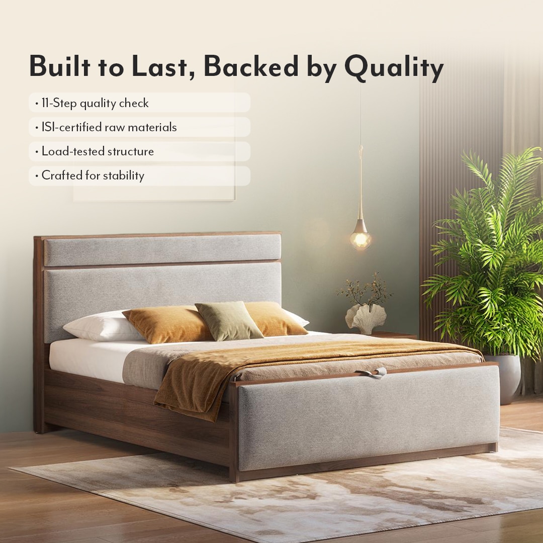 Rio Engineered Wood Queen Size Hydraulic Storage Bed In Granite Weave