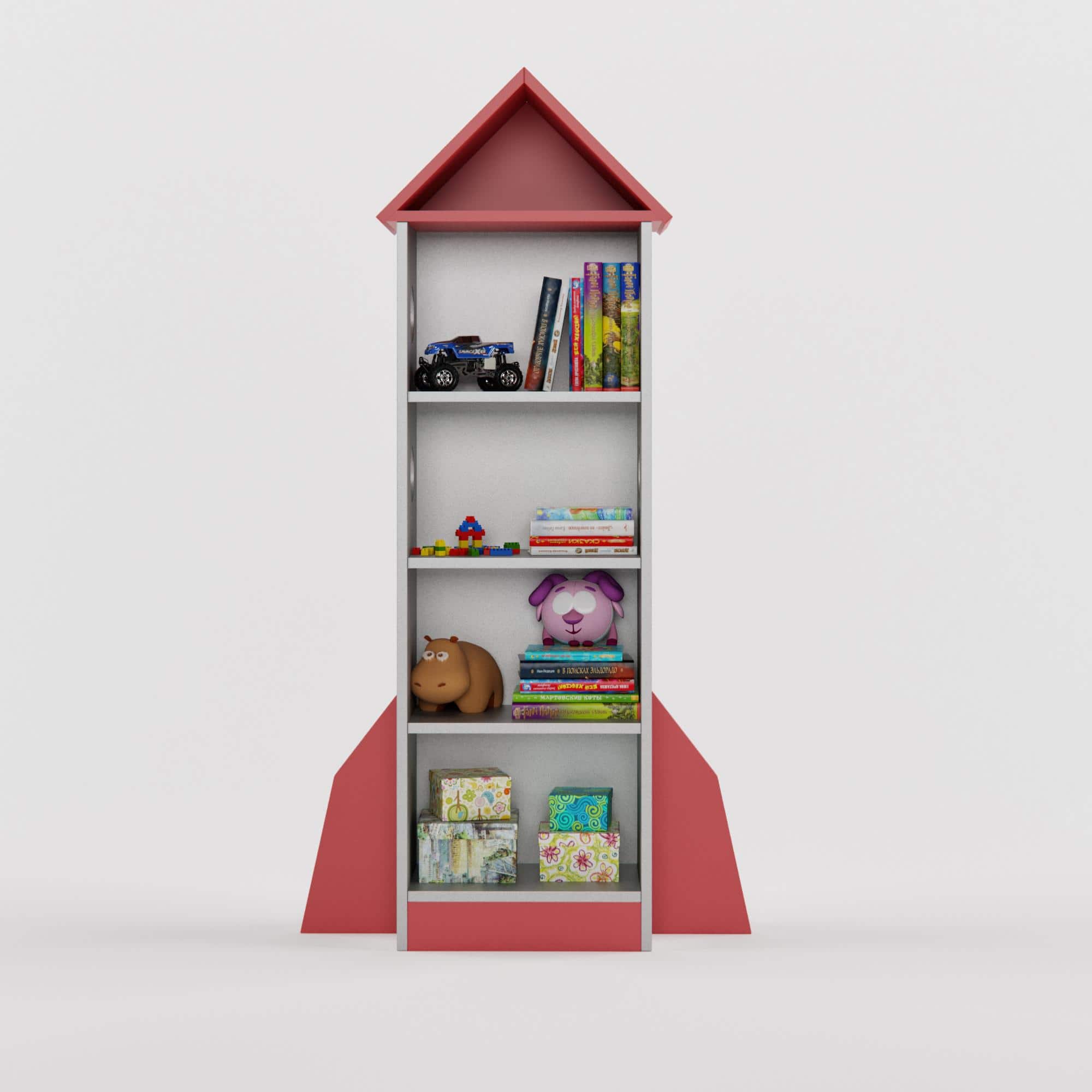 Spacechamp Bookshelf In Red & Grey Colour
