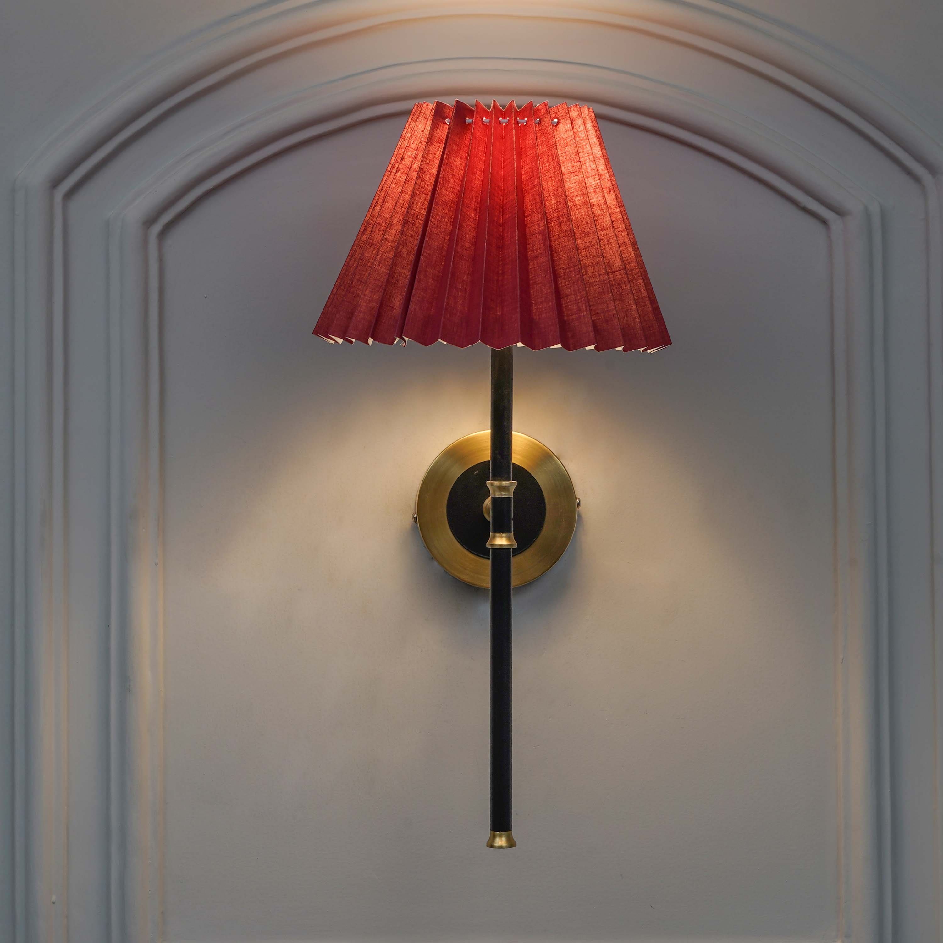 BARBOUR Single Light Black and Brass Wall Fitting with Maroon Shade