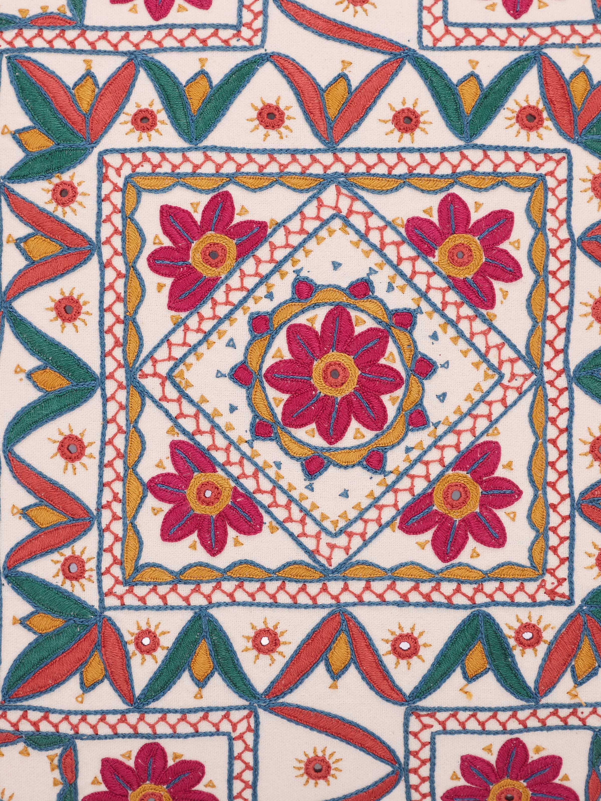 Varna Pink Mandala Cotton Pakko Hand Embroidered Cushion Cover