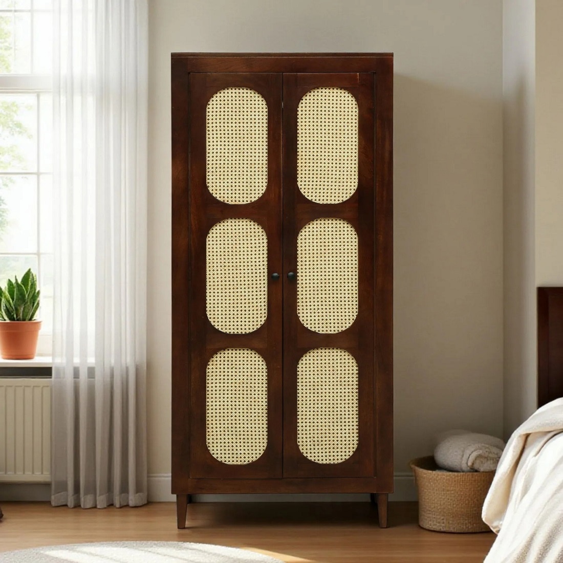 Selvian Solid Wood  Tall Cabinet In Tobacco Colour - Demiwall