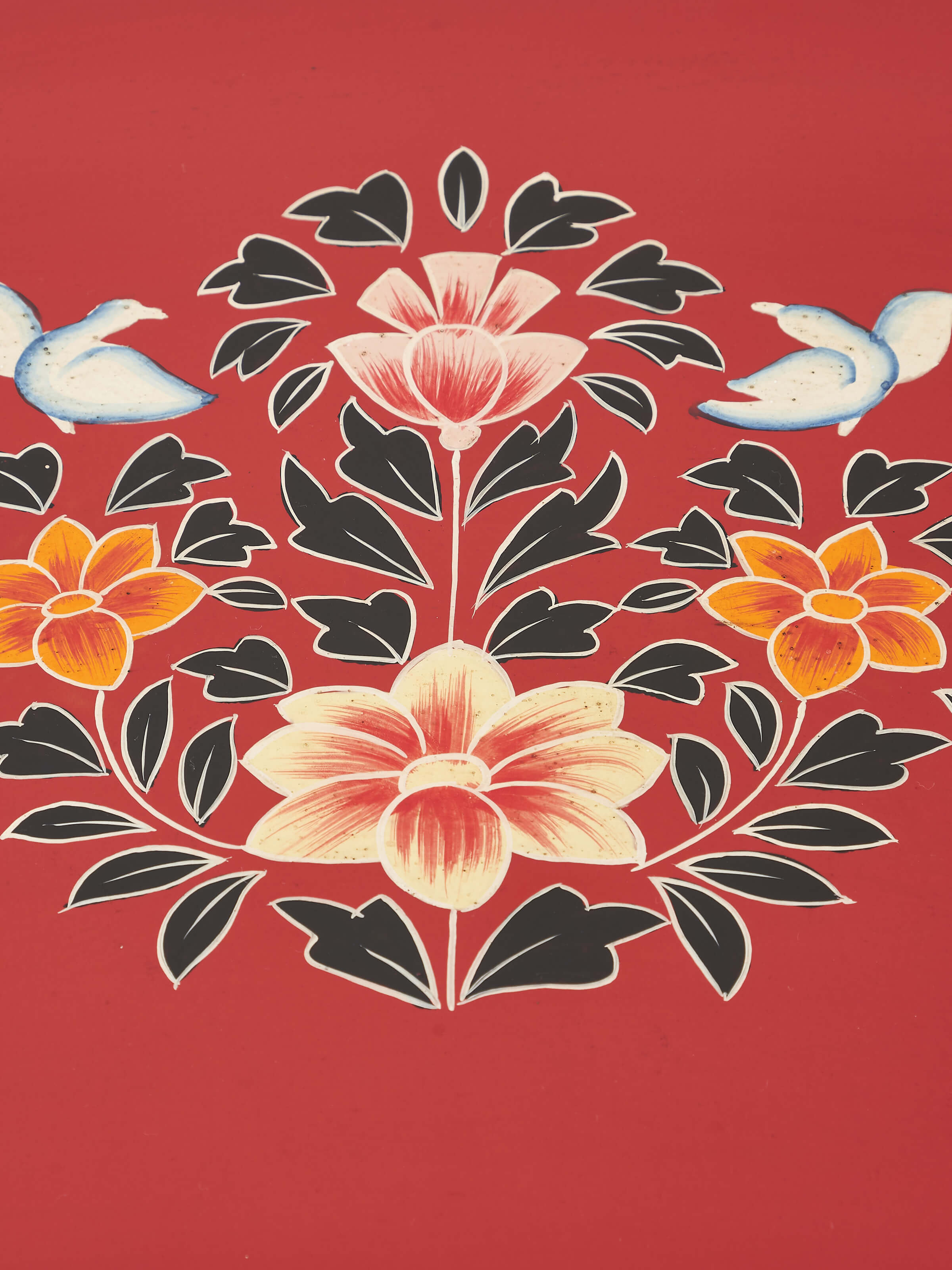 Shelf view of the portable mango wood table with miniature painting