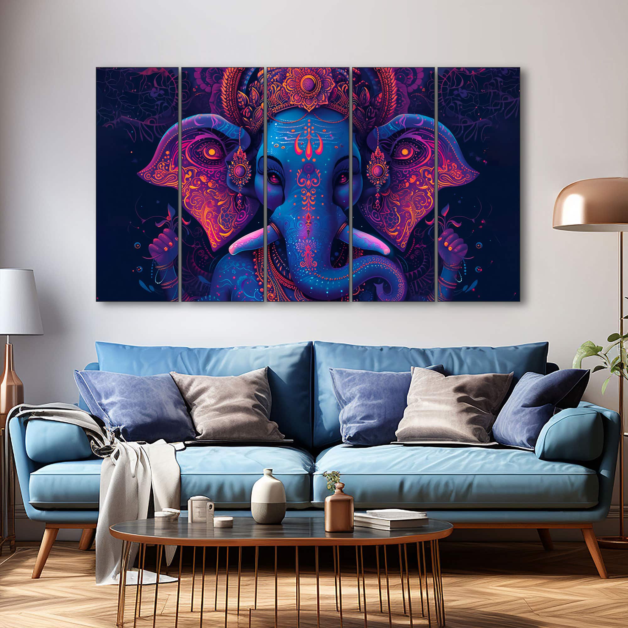 The Castle Decor Lord Ganesha Wall Painting Wooden Framed 27x48 Inch (Style 17) - The Castle Decor