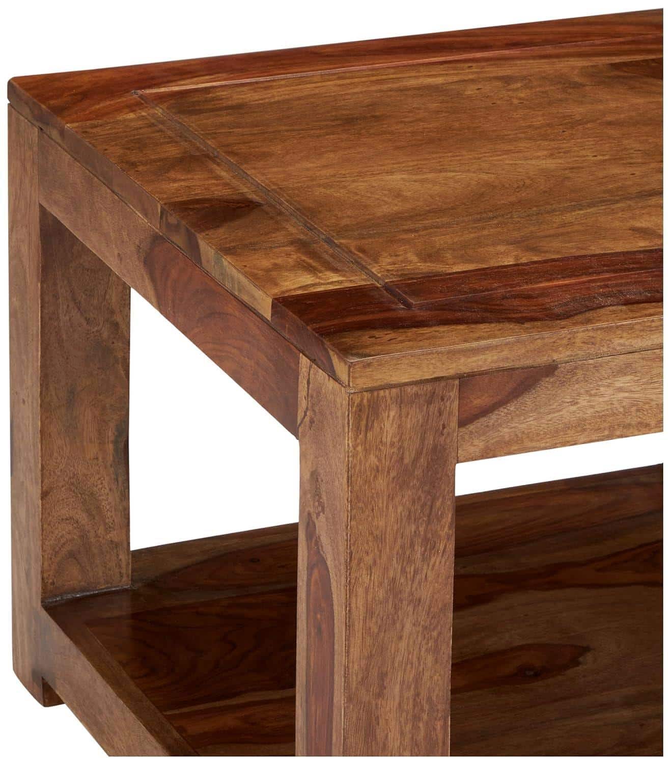 Lisbon Sheesham Wood Contemporary Square Coffee Table In Natural Teak Finish