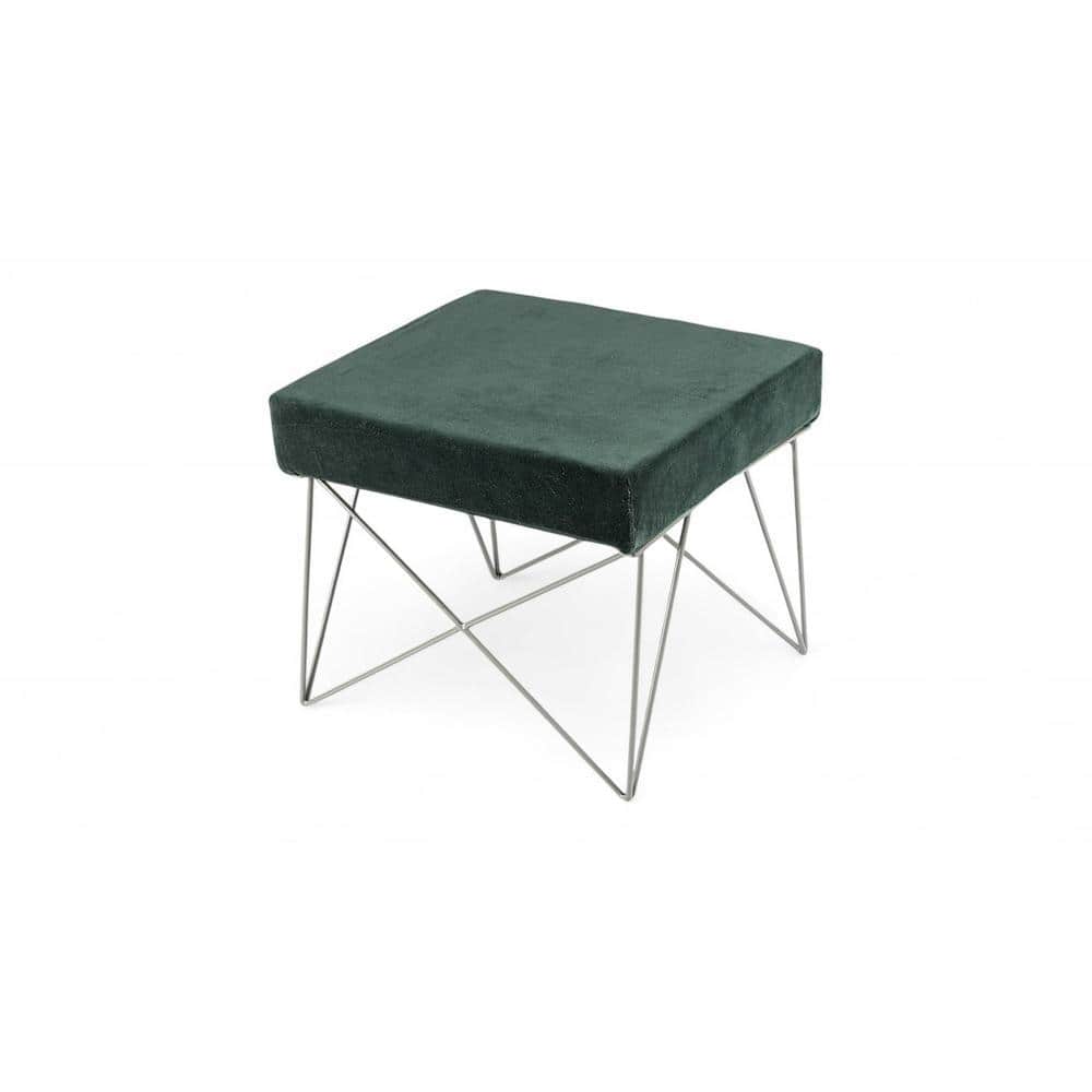 Asansol Sheesham Wood Accent Square Set of 2 Stools     in Green Cotton Velvet Upholstery