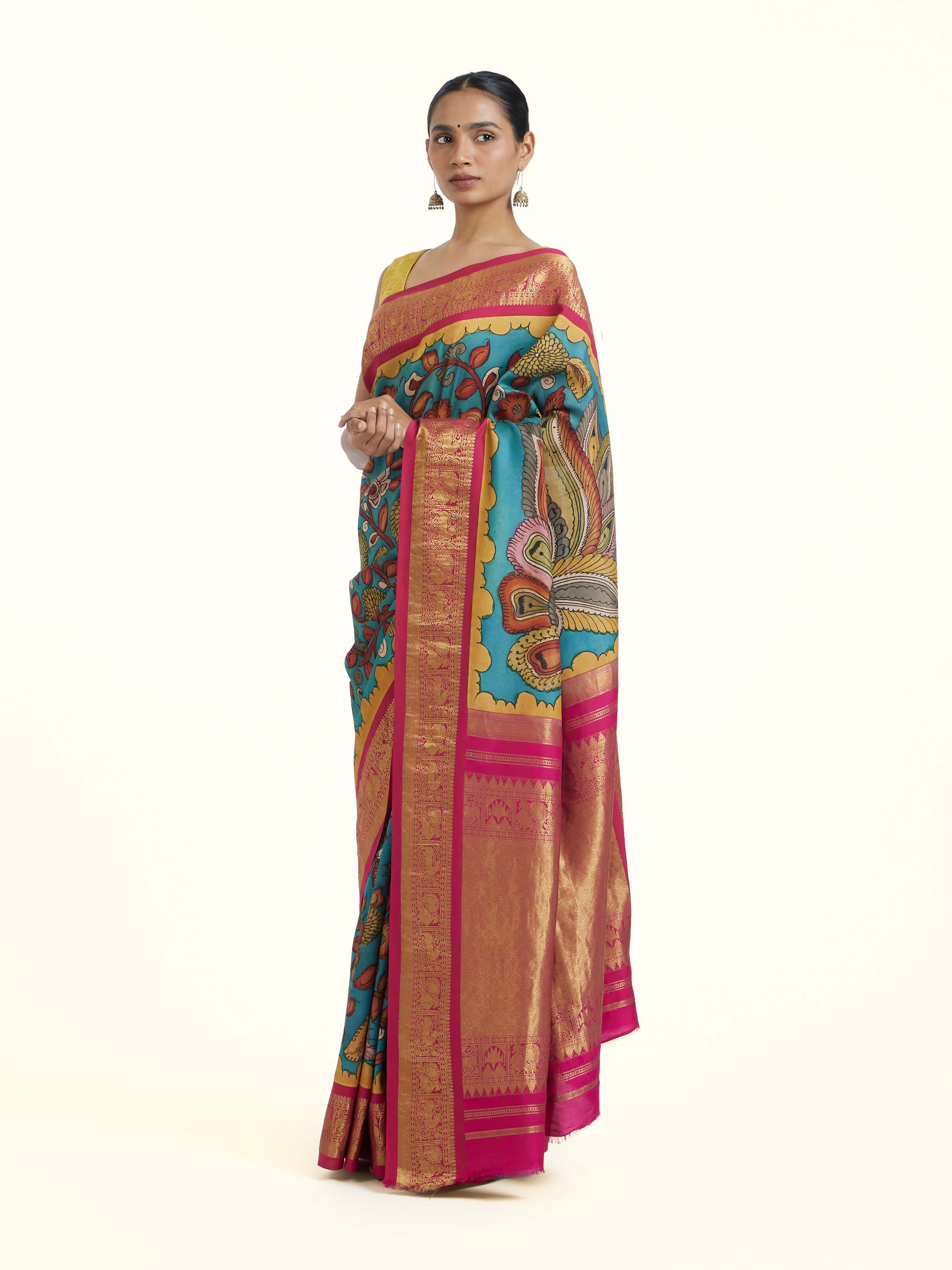 Light Blue Kalamkari Gadwal Silk Saree