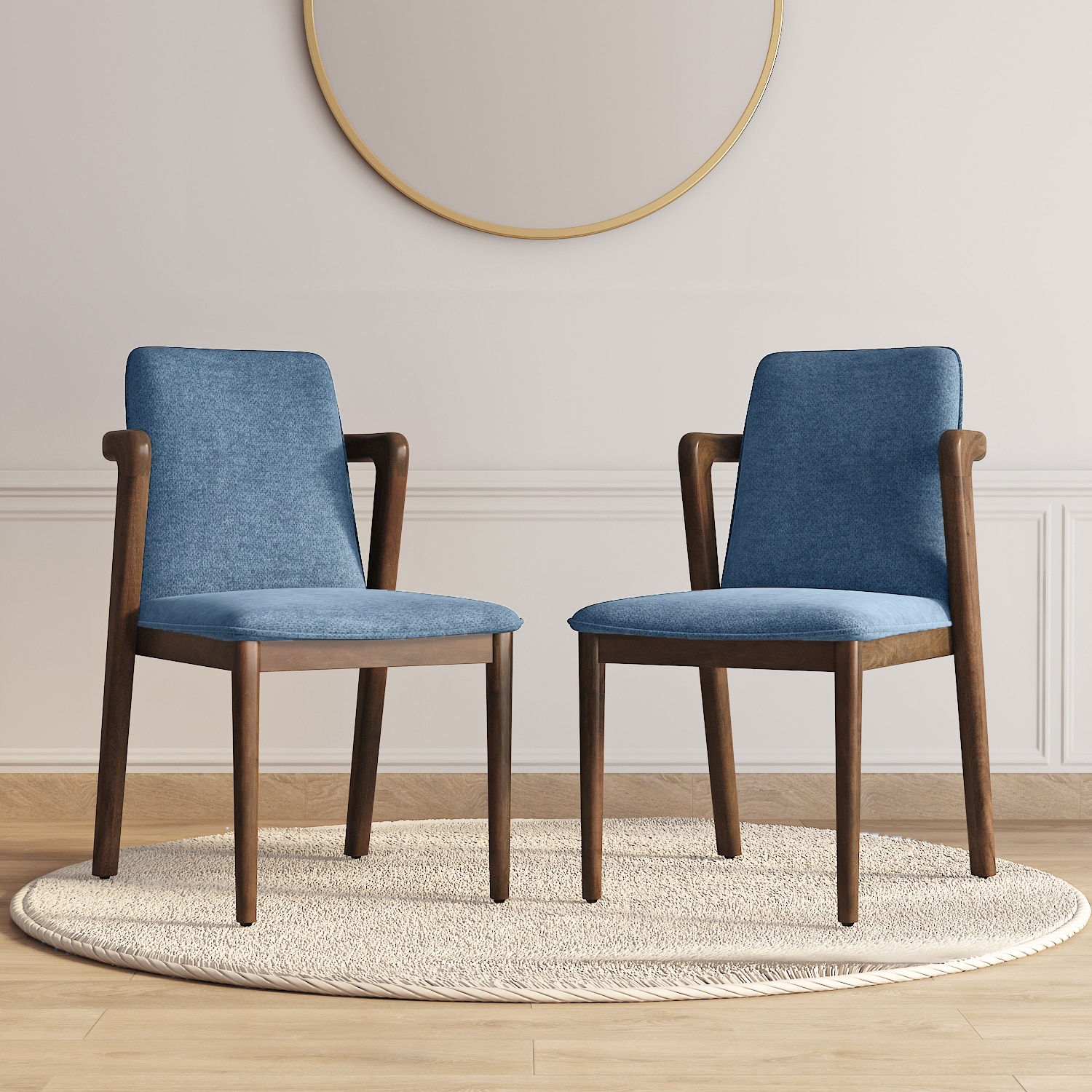 urban ladder Harper Solid Wood dining chair in Danish Walnut finish, Fabric Baltic Blue-picture-10