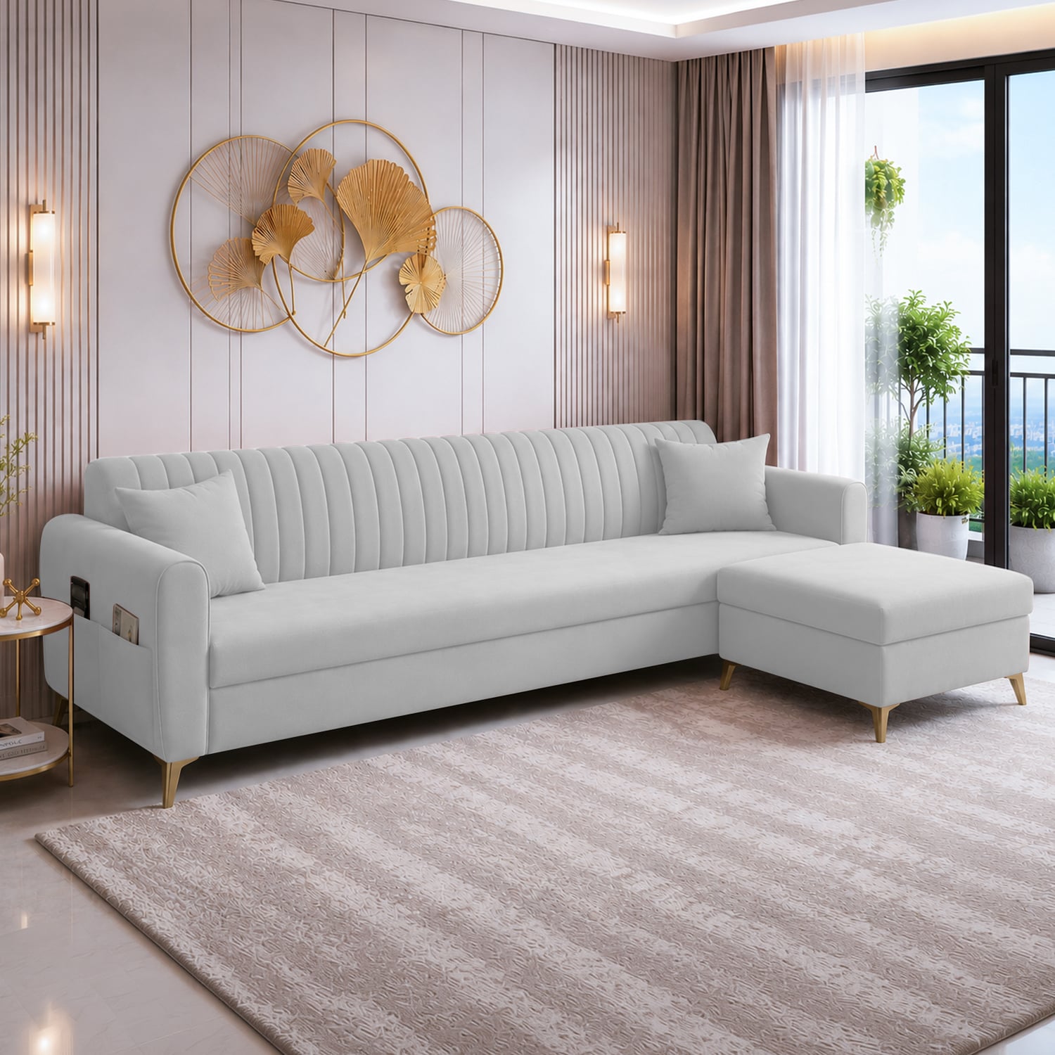 Daraco Velvet L shape 5 Seater Sofa in Grey Color - Home Lifestylez
