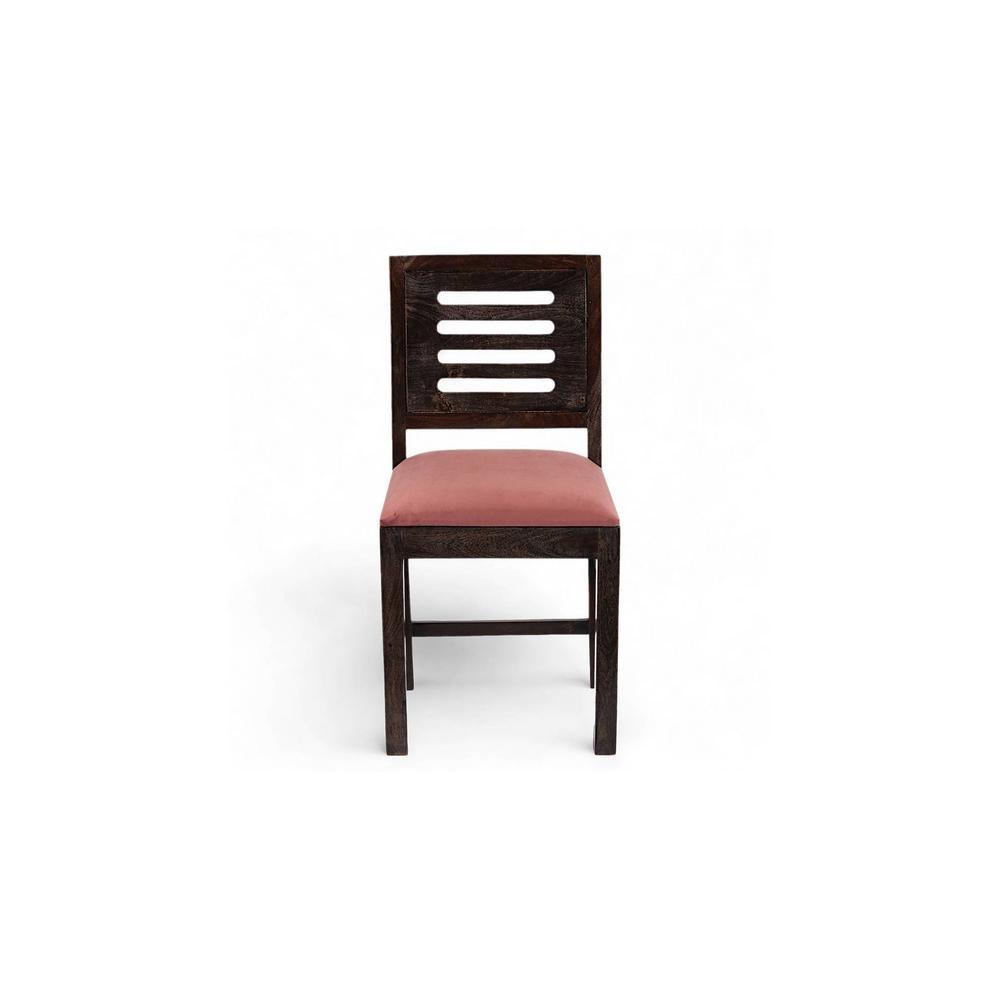 Rosslyn Sheesham Wood Set of 2 Dining Chairs in Mahogany Finish & Coral Pink Velvet Cushion Seat
