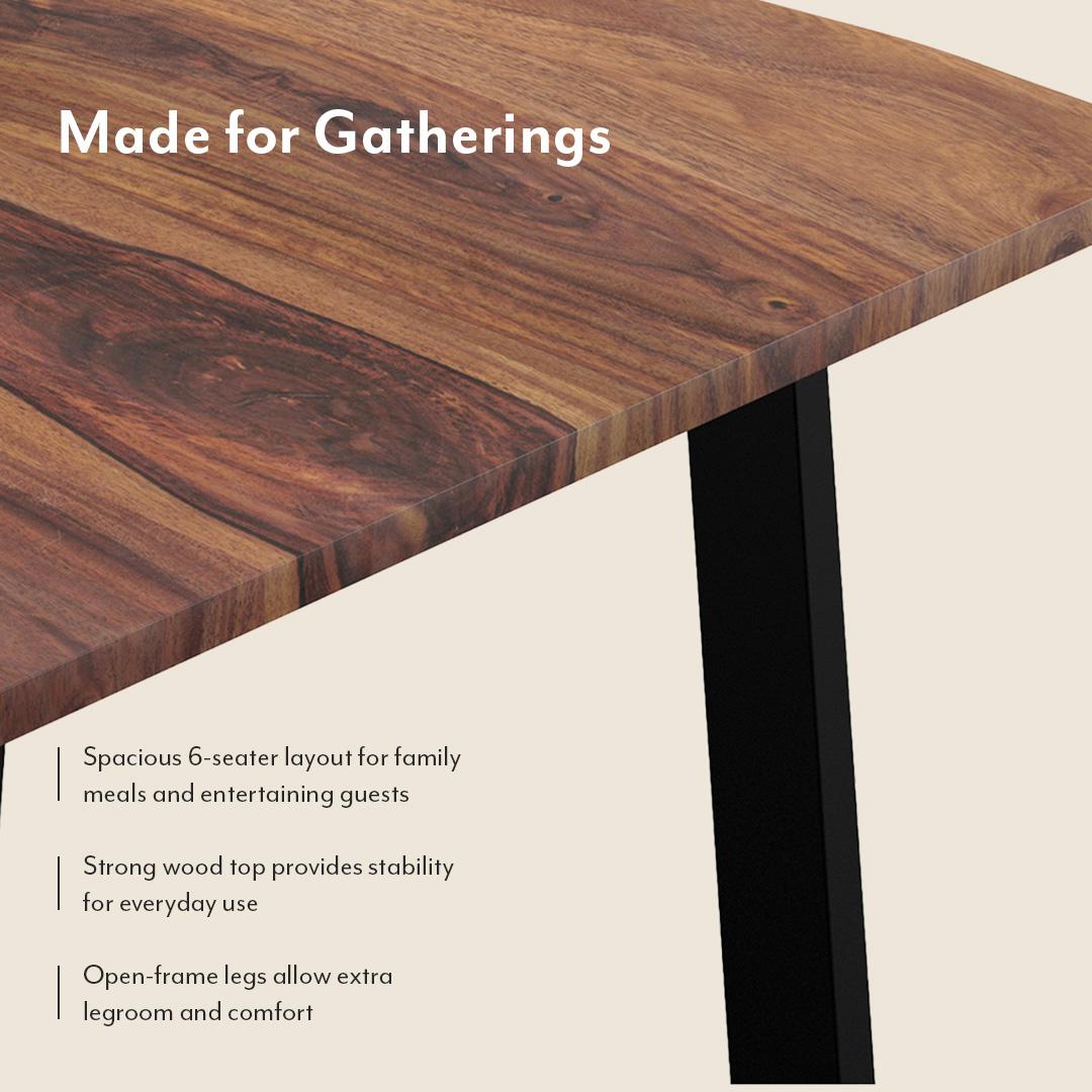 Aquila Live Edge Solid Wood 6 Seater Dining Table In Teak Finish