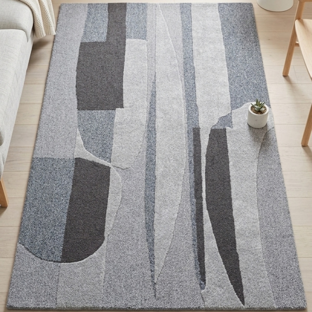 Handmade Wool Silk Area Rug Modern Abstract Grey 5 x 8 Feet Carpet - NEU LOOMS