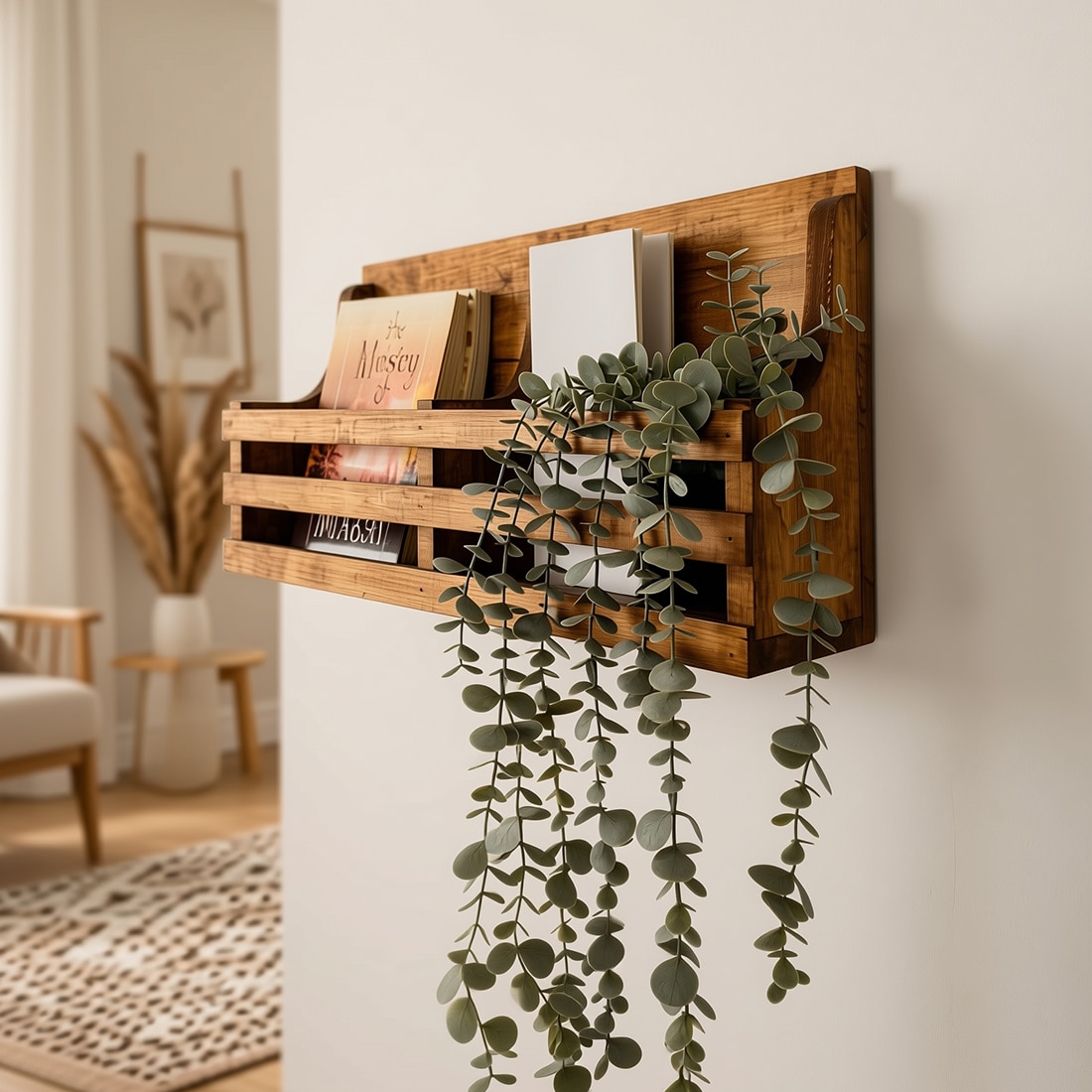 Norita Wooden Wall Shelf Organiser With Key Holders - Symplify
