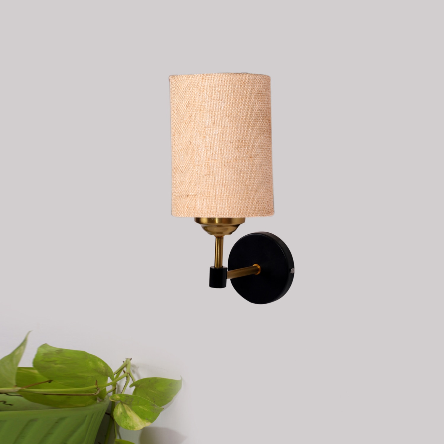 Devansh Metal Electric Wall Light in Black Colour with Beige Shade Count of 1 Light - Devansh