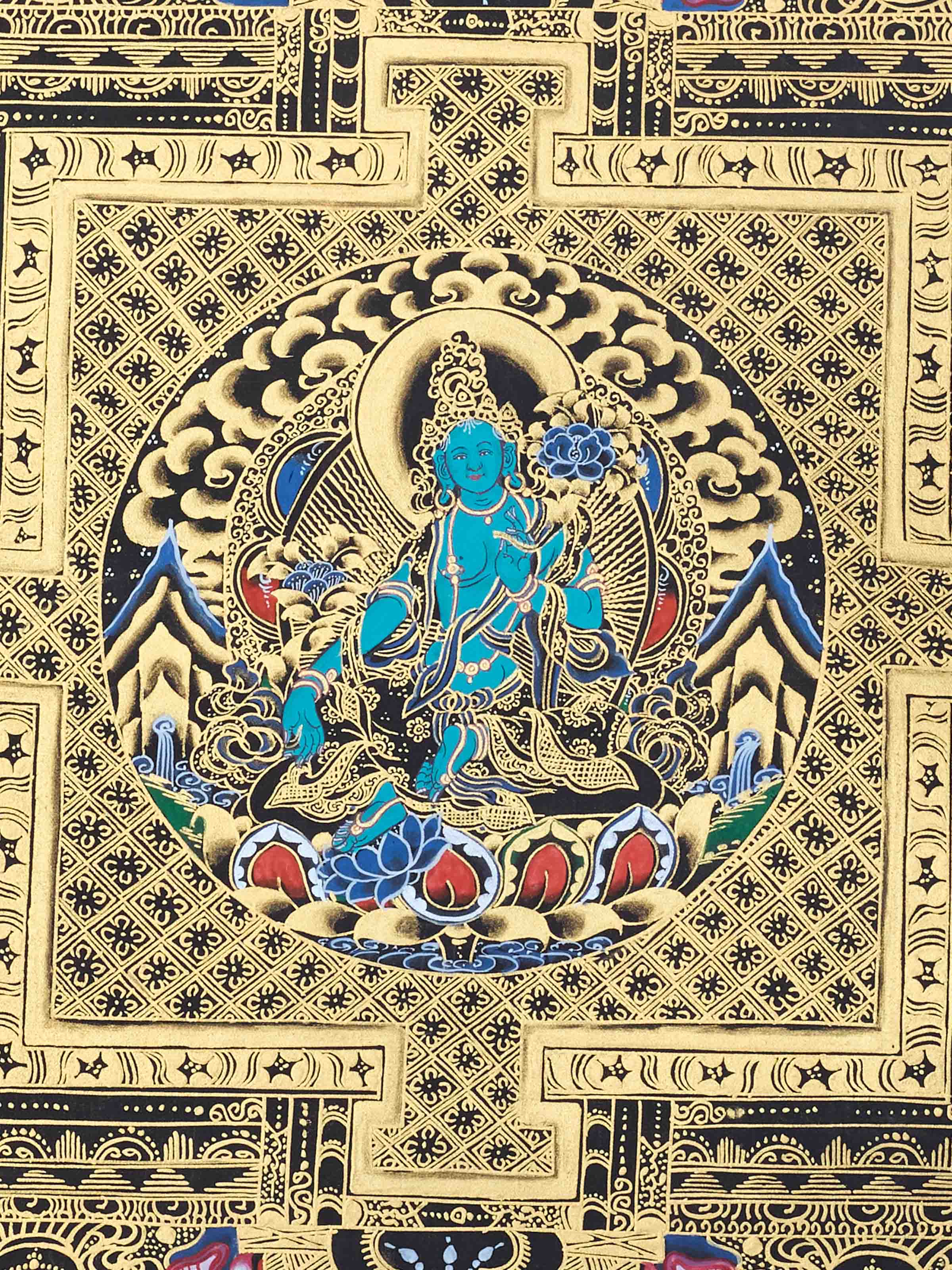 Green Tara with Mantra Thangka Painting