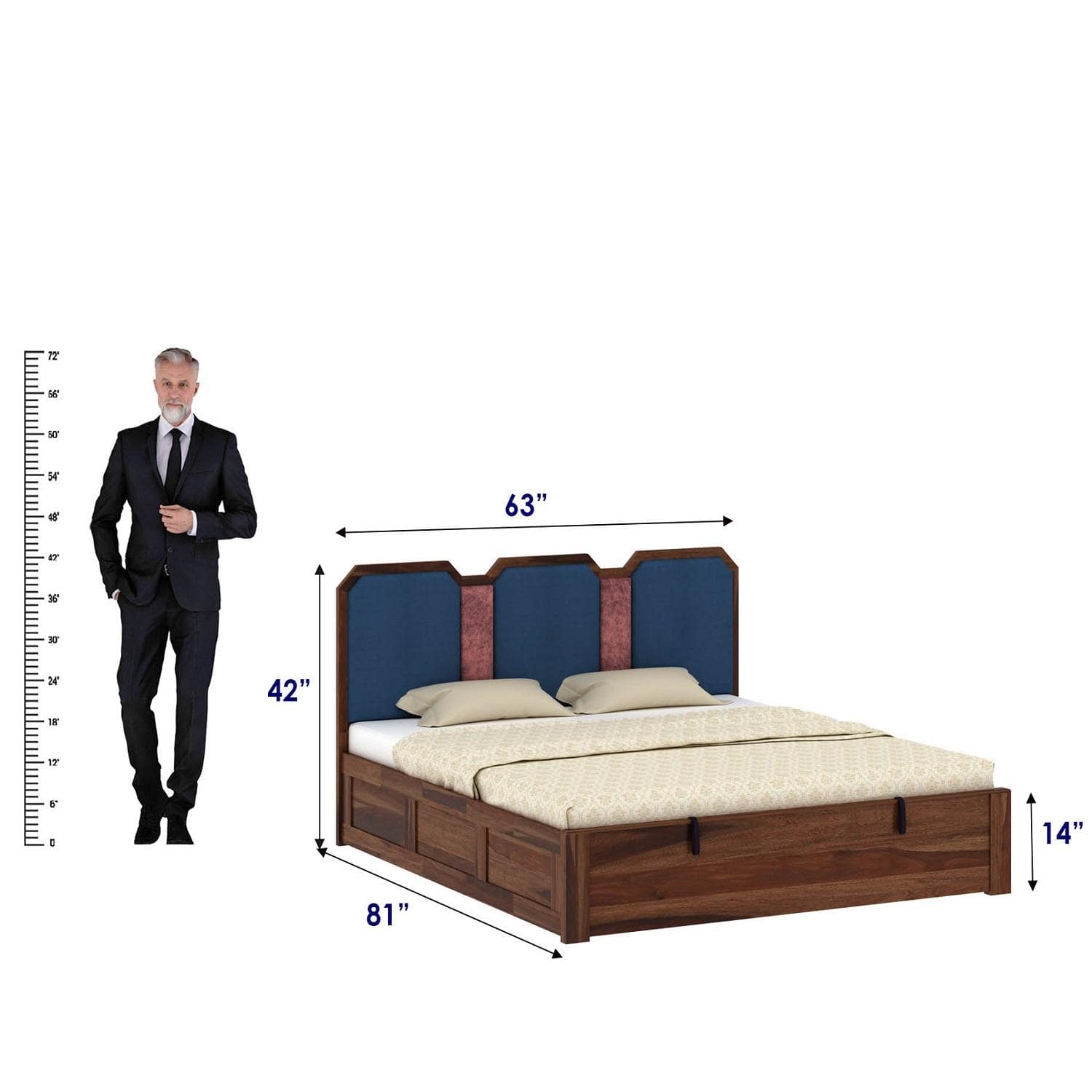 Classic Sheesham Wood Queen Size Bed With Hydraulic Storage in Provincial Teak Finish