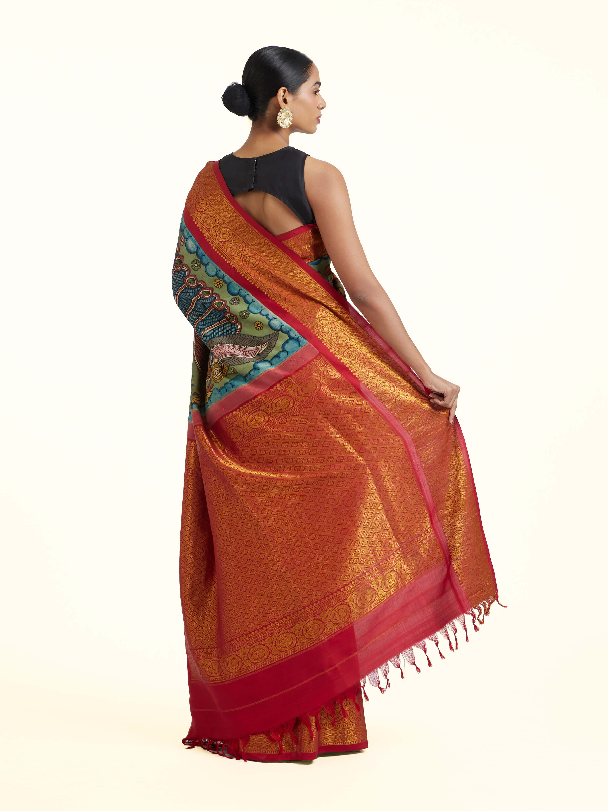 Blue Kalamkari Kancheepuram Silk Saree