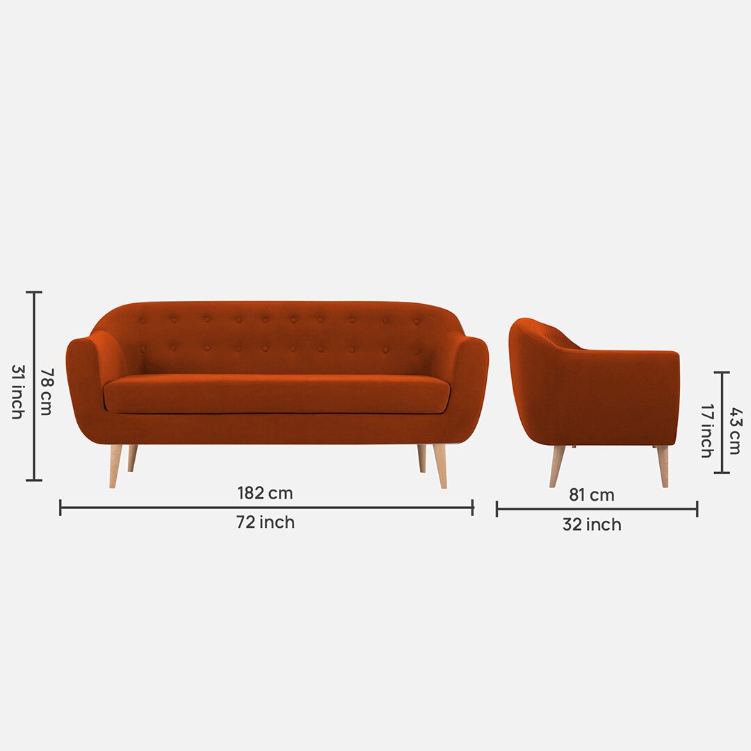 Colam Velvet 3 Seater Sofa in Orange Colour