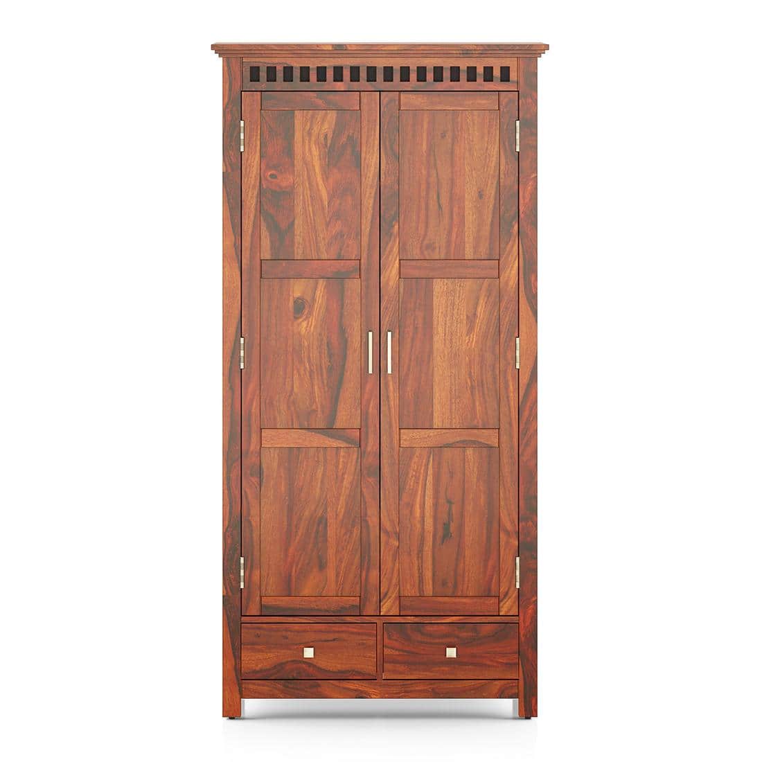 Fidora Solid Wood 2 Door Wardrobe in Honey Finish
