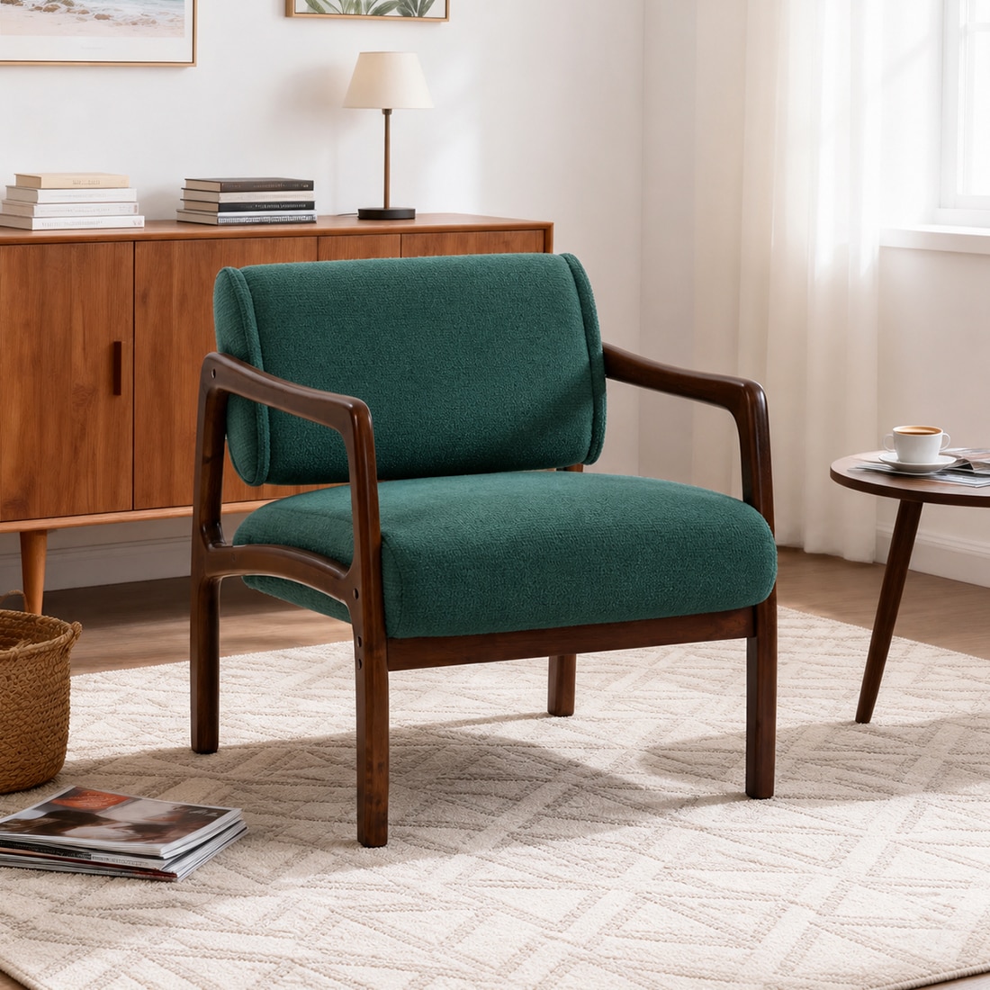 Citrus Boucle Fabric Arm Chair in Green - KURSIWALLAH