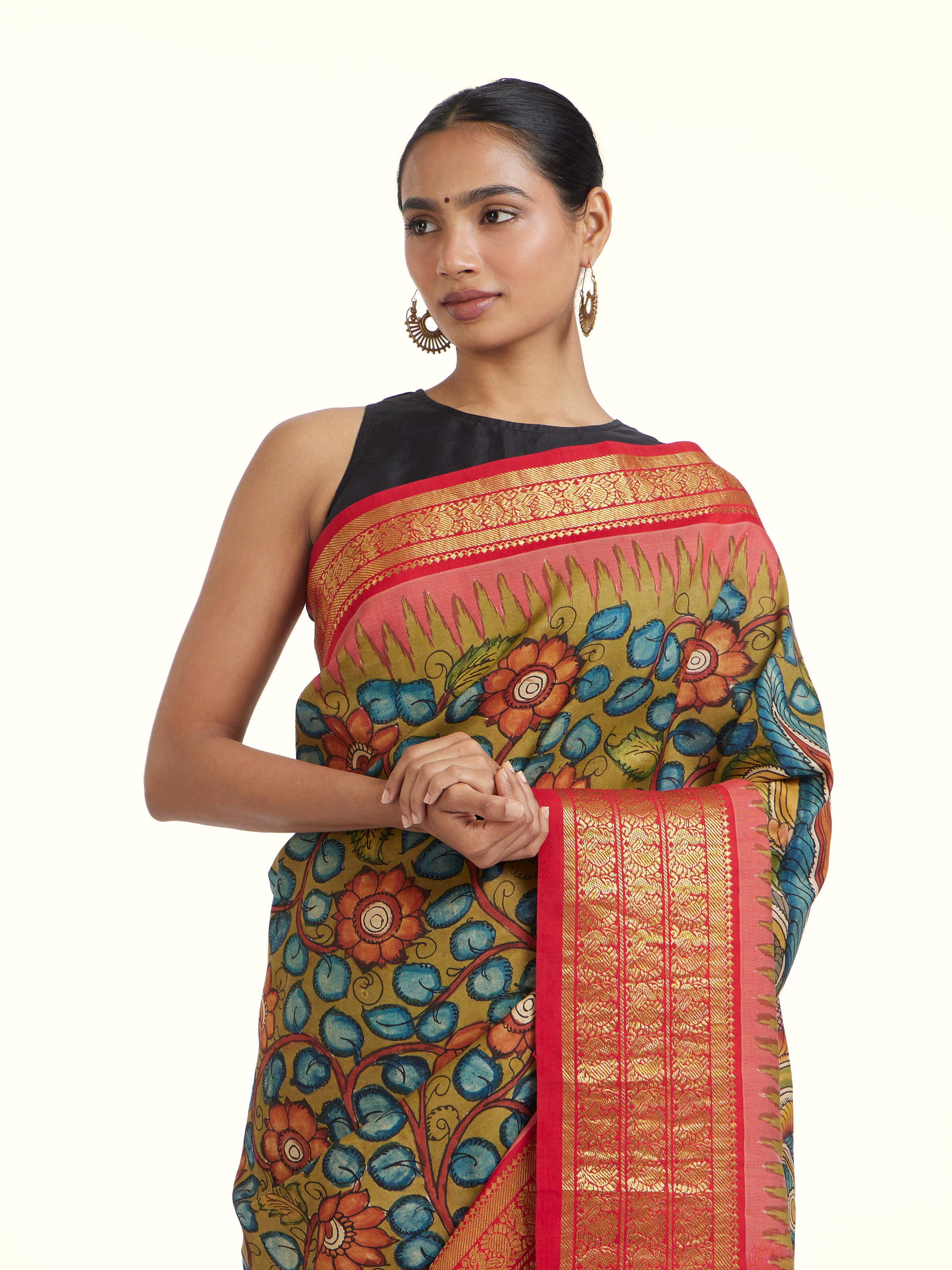 Silk Ikat Hand-Painted Kalamkari Saree