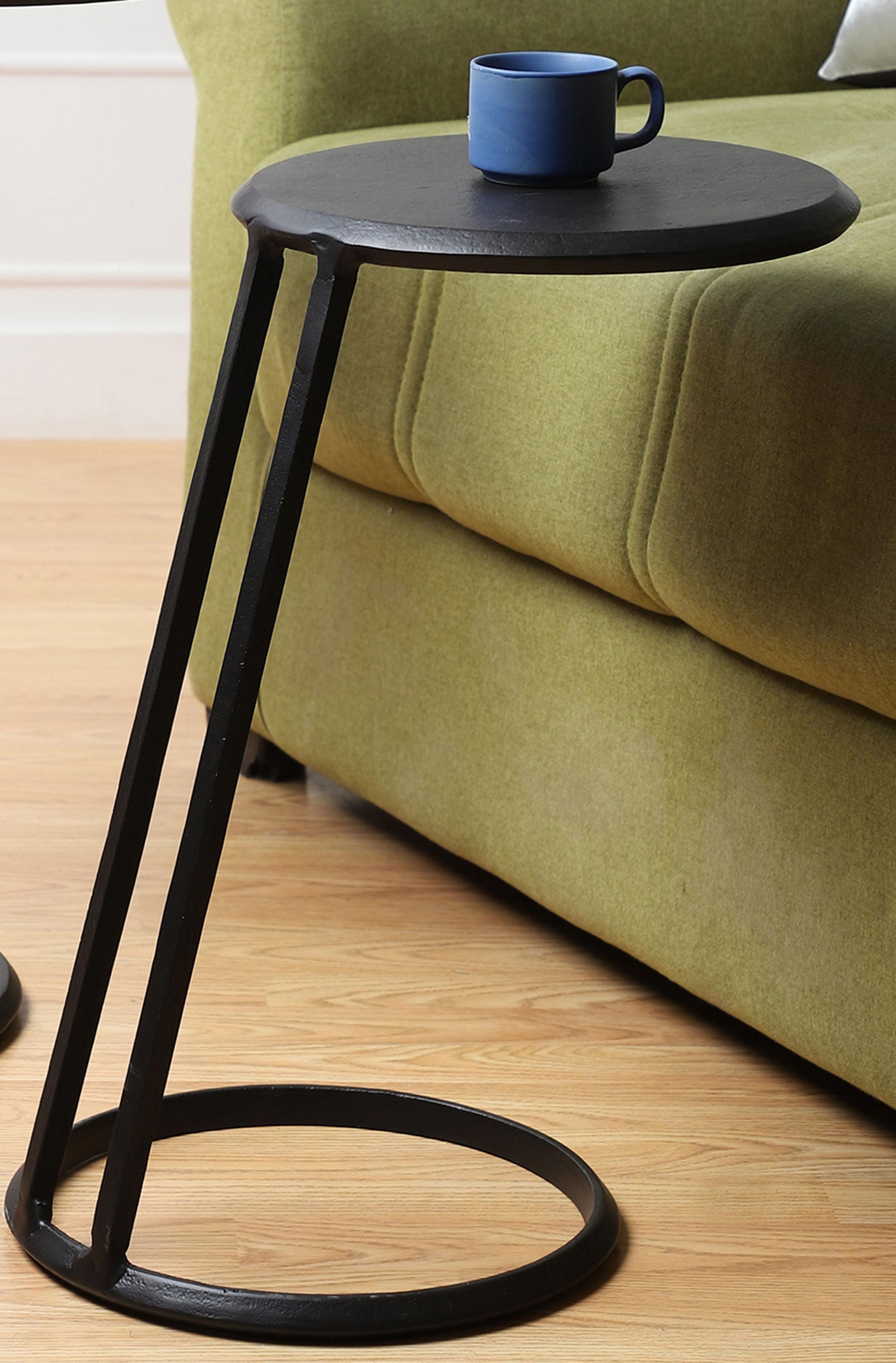 Slanted Nesting Raw Black PC Metal Side Table Large in Black Colour