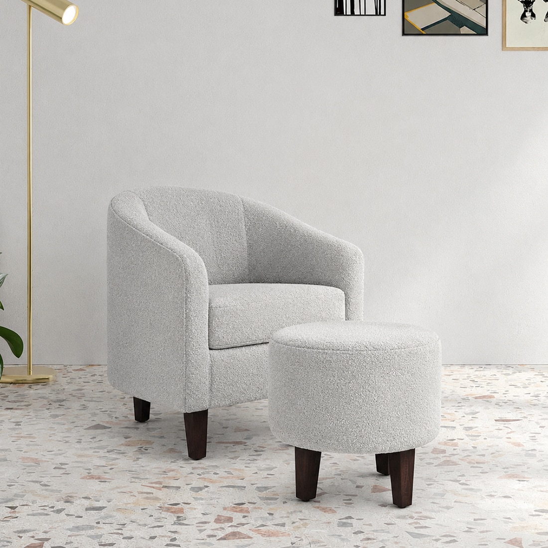 Daviana Boucle Fabric Lounge Chairin White-image-48