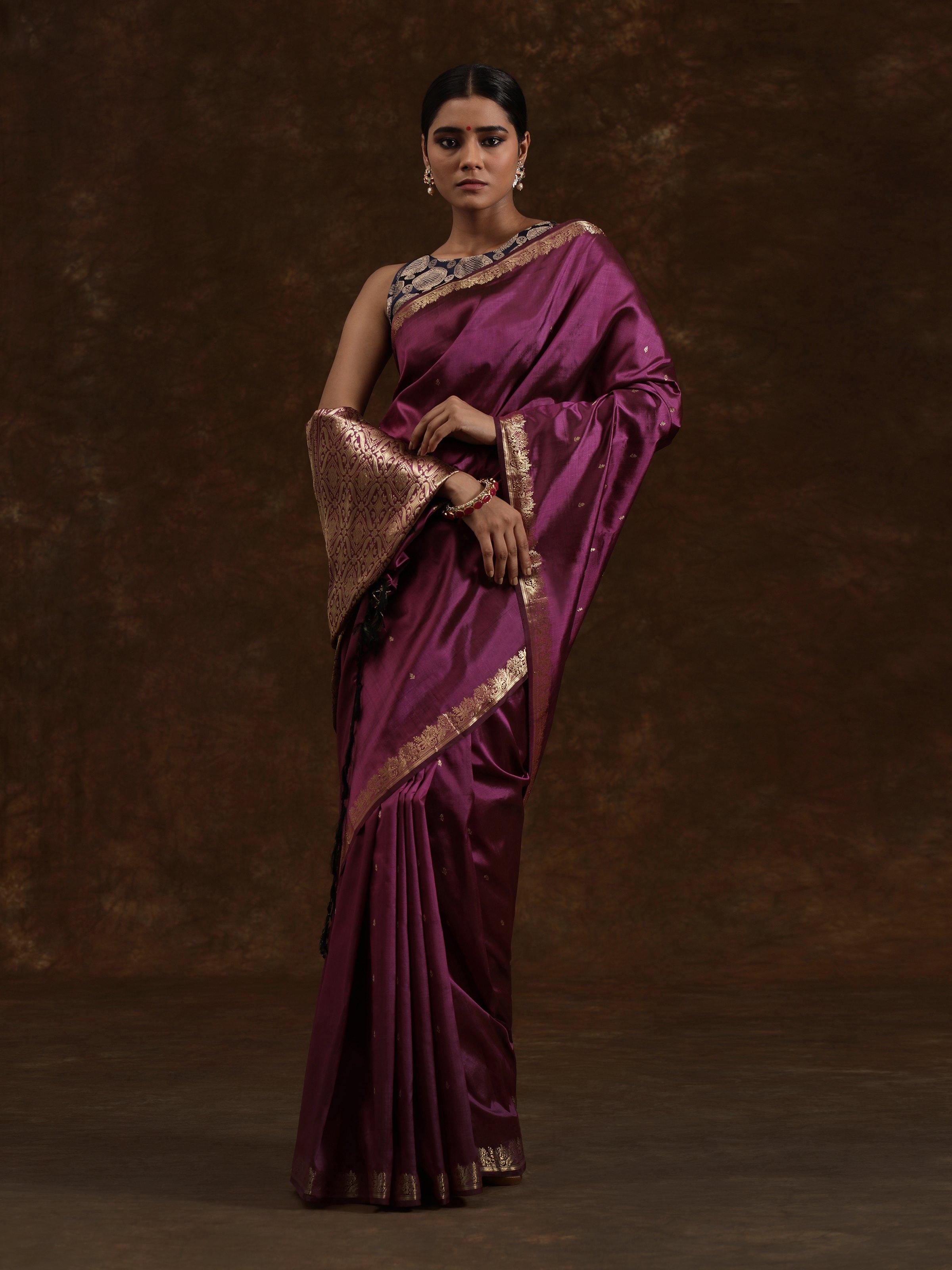 Alternate front view highlighting rich mulberry silk texture and design.
