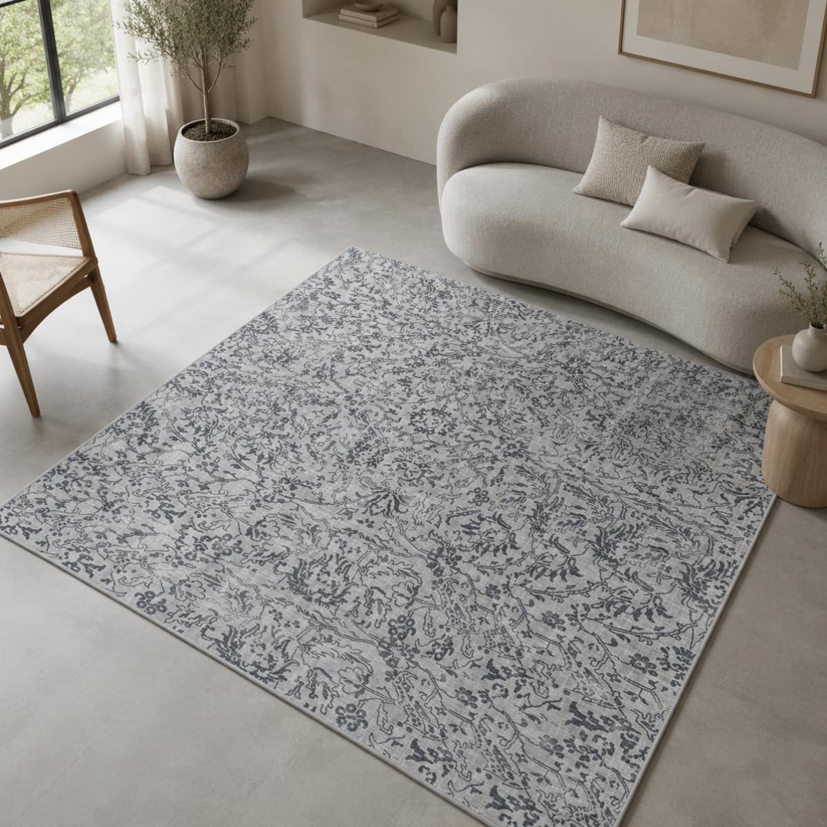 Neulooms Handloom Knotted Reversible Flatweave Square Rug Olive Green or Ivory 5x5