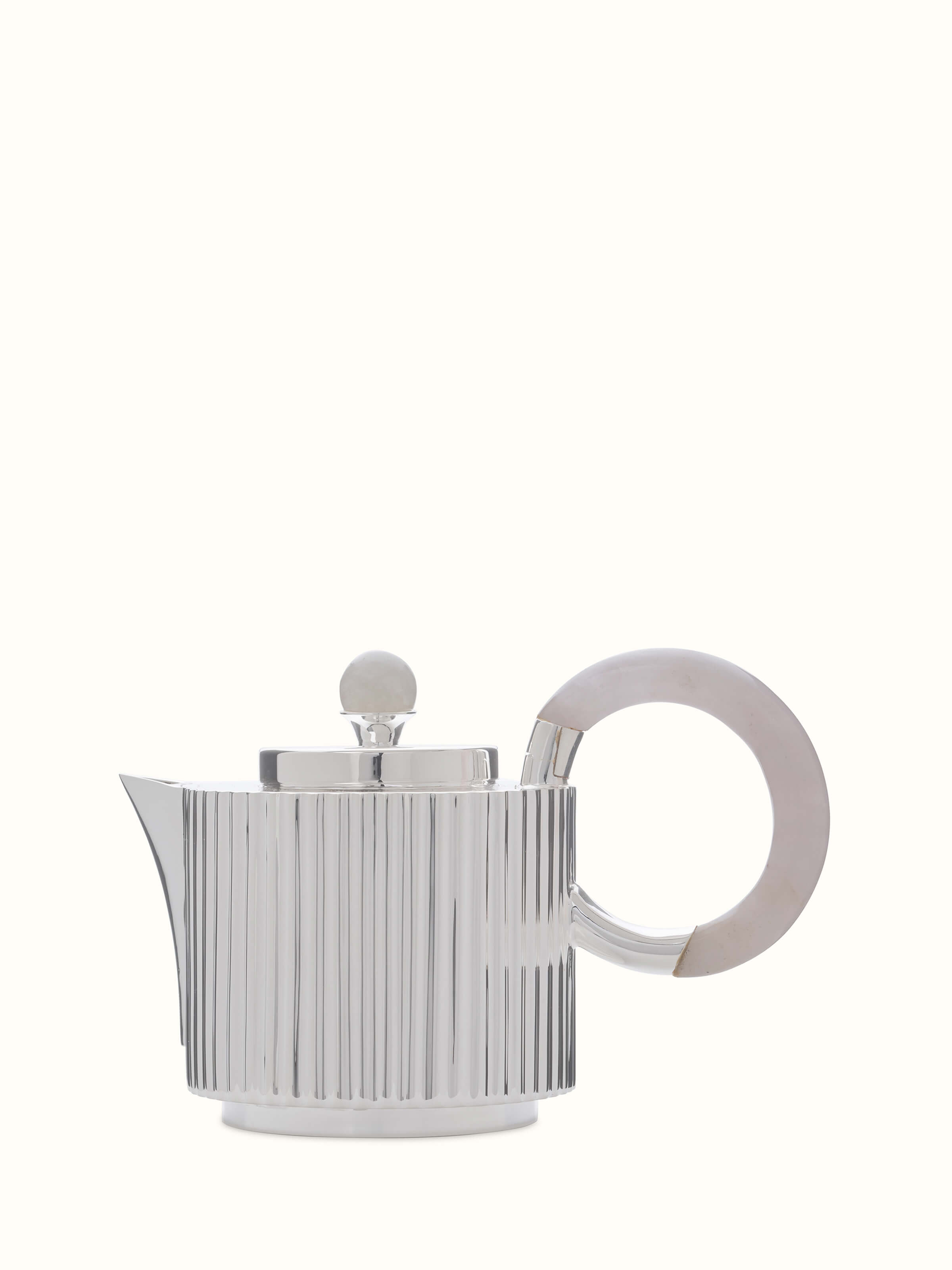 Close-up view of Silver Water Reed Tea Set (3 Pcs), emphasizing the detailed water reed craftsmanship and reflective silver finish of the tea set.