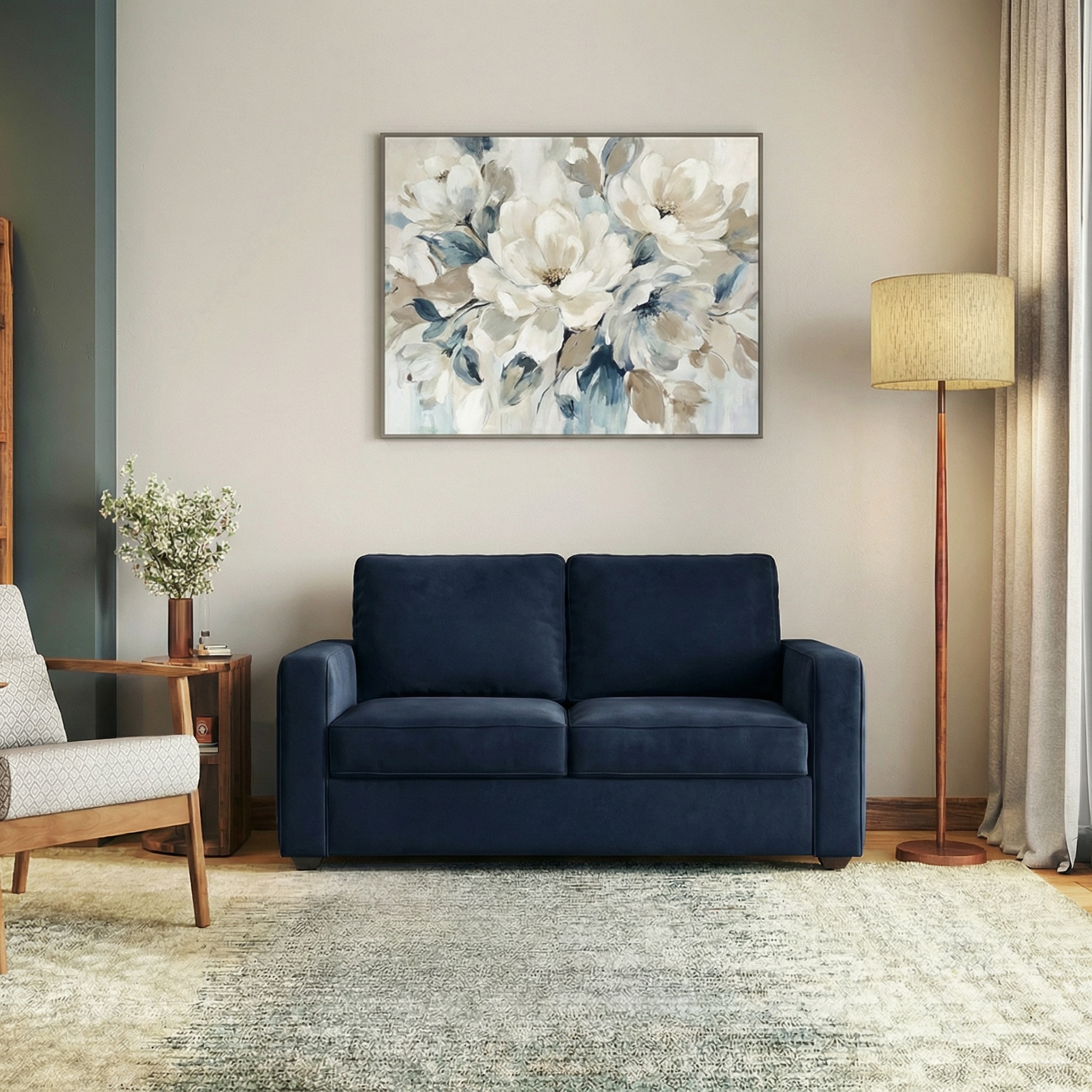 Apollo Compact 2 Seater Fabric Sofa In Sea Port Blue Velvet Colour