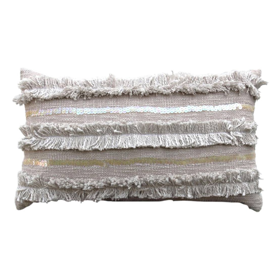 Grey Sequinned And Fringed Lumbar Cushion Cover