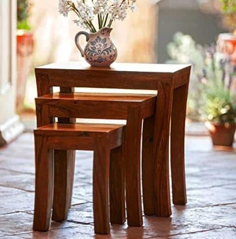 Avalon Solid Wood Set of 3 Stool in Teak Finish