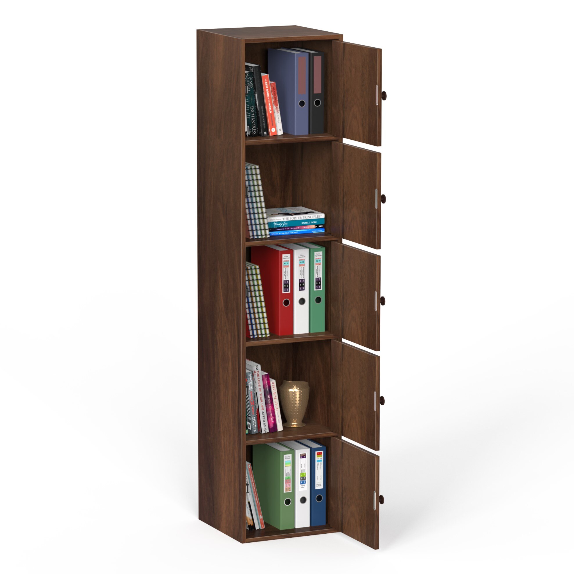 BLUEWUD Calcio 5-Tier Storage Unit Filing Cabinet Rack Organizer Wardrobe Almirah Cupboard for Clothes with Closed Shelves for Bedroom Kitchen Living Room Home, DIY(Brown Maple) (37 x 36 x 169)