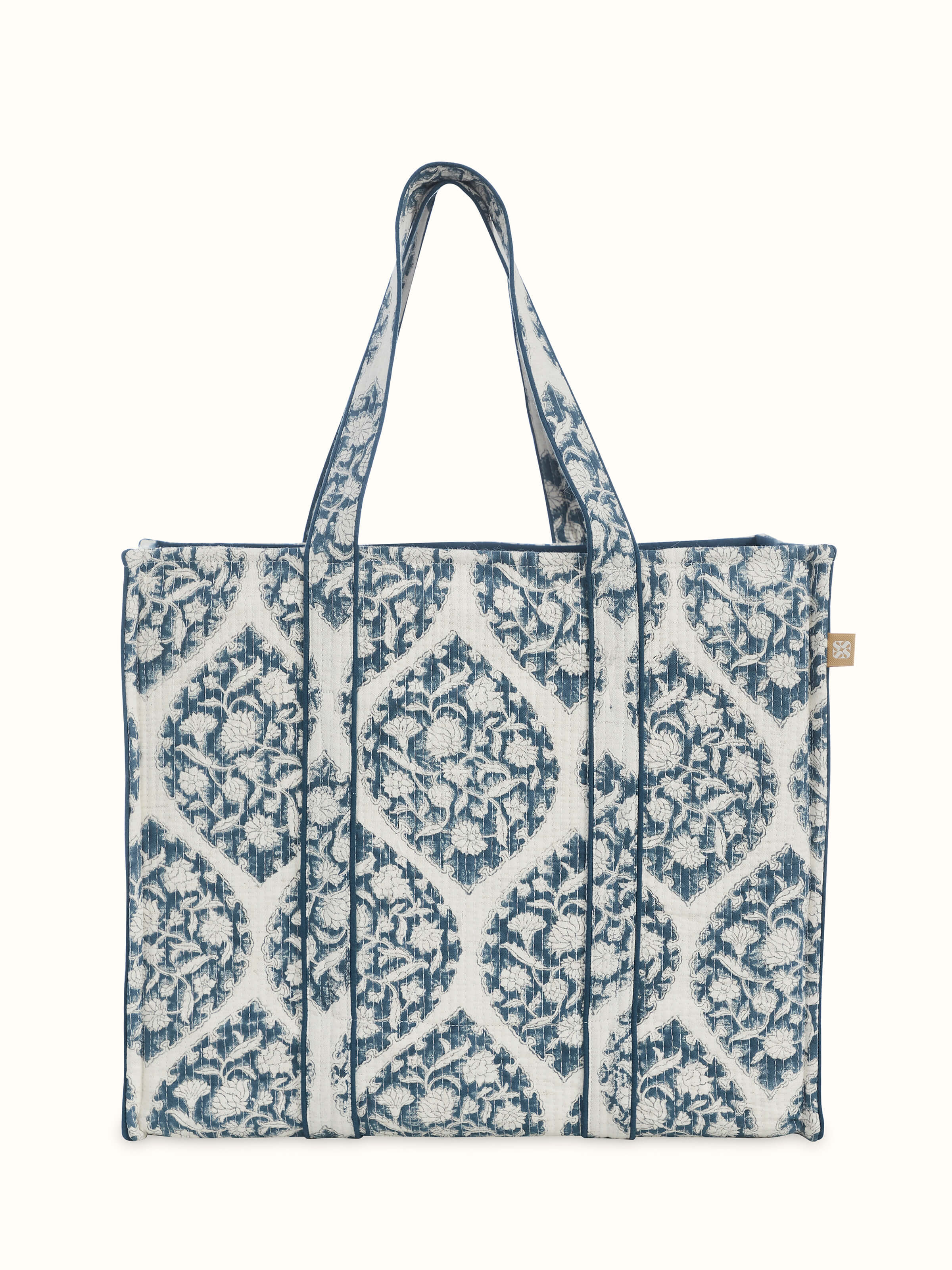 Blue Handblock Printed Quilted Tote Bag
