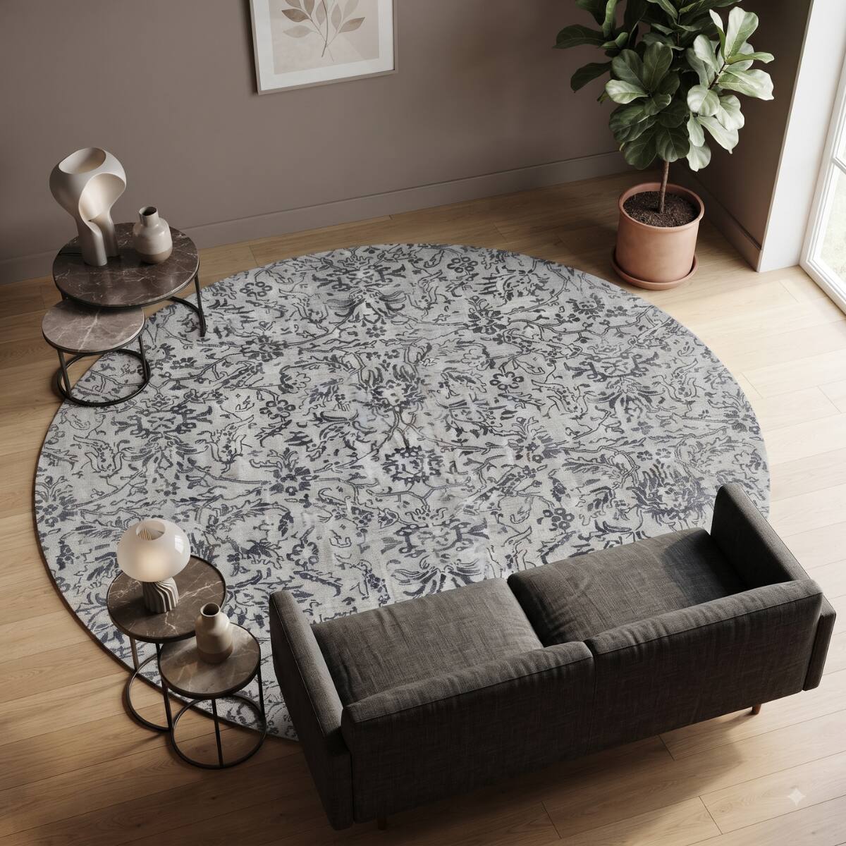 Neulooms Handloom Knotted Reversible Flatweave Round Rug Olive Green or Ivory 7ft