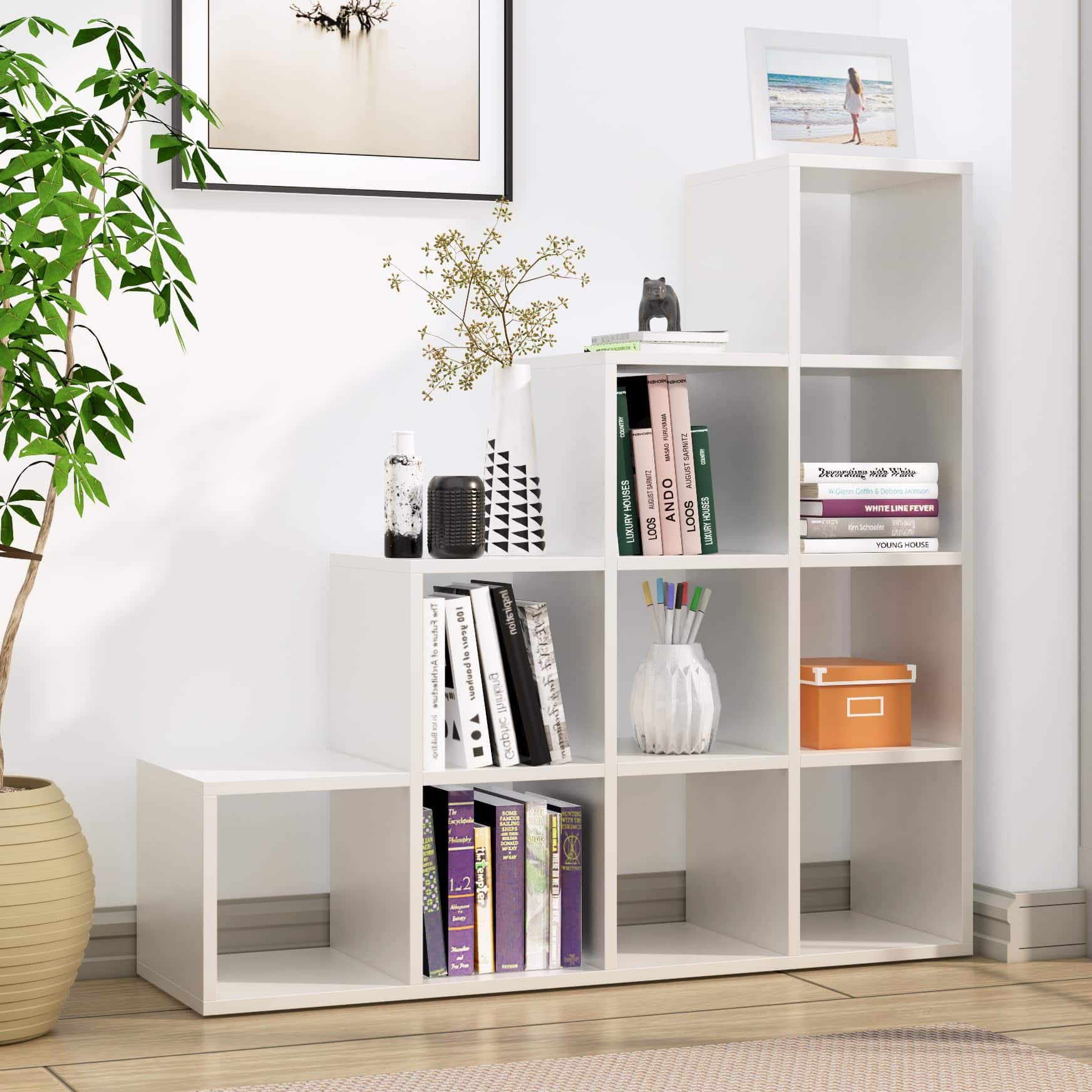 Hexa Engineered Wood Bookshelf Multipurpose Storage Rack in Frosty White Colour - HexaRed