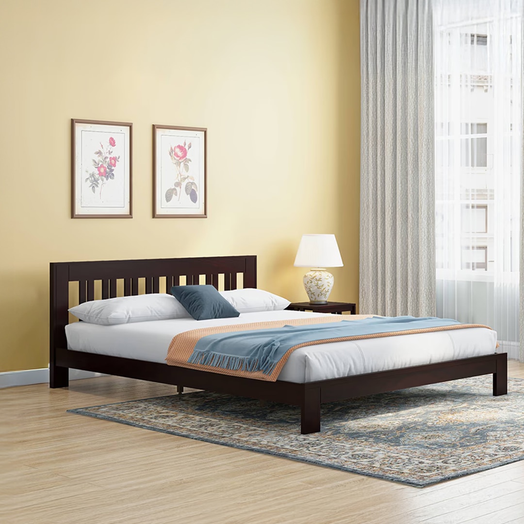 Beirut Solid Wood Bed Queen Size In Mahogany Finish