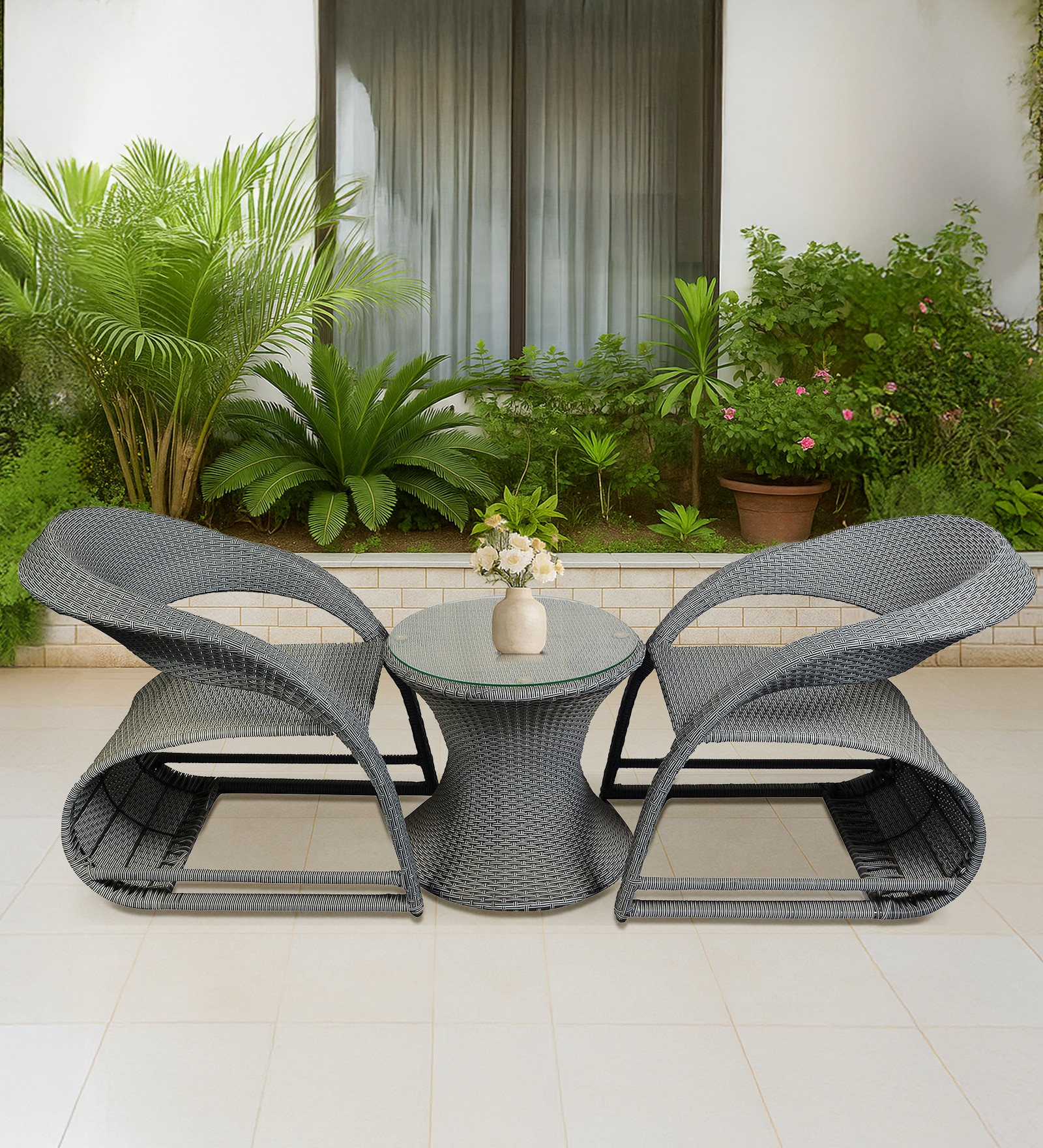 Bendigo Wicker Table And Chair Set In White And Black Finish