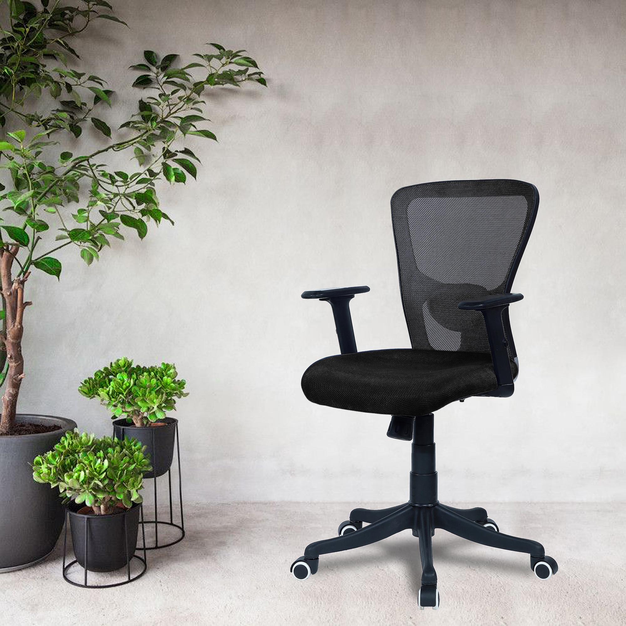 Peacifice Mid Back Ergonomic Chair in Black Colour