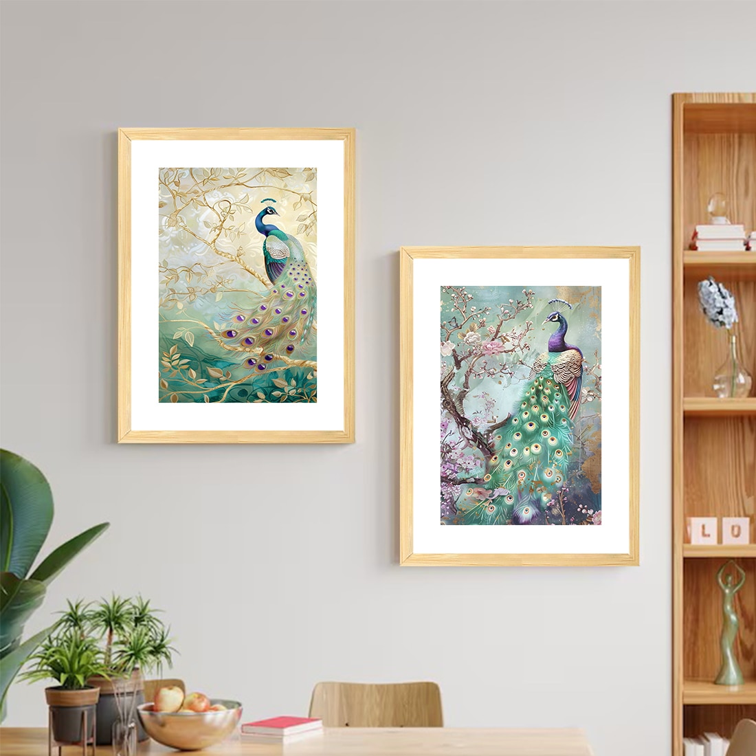 Peacock Set of 2 Framed Posters Vastu Feng Shui Wall Art 45x60 cm - Art Street