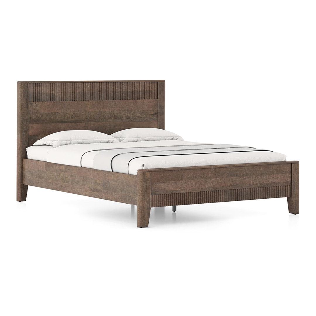 Toledo Solid Wood Queen Size Non Storage Bed In Danish Walnut Finish